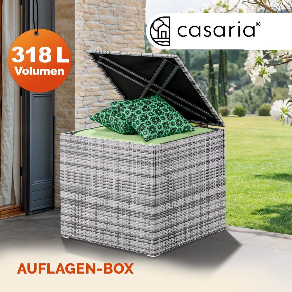 Casaria Auflagenbox (1 St), 318 L mit Deckel 75x75x70cm Wasserdicht Gasdruckfeder Garten