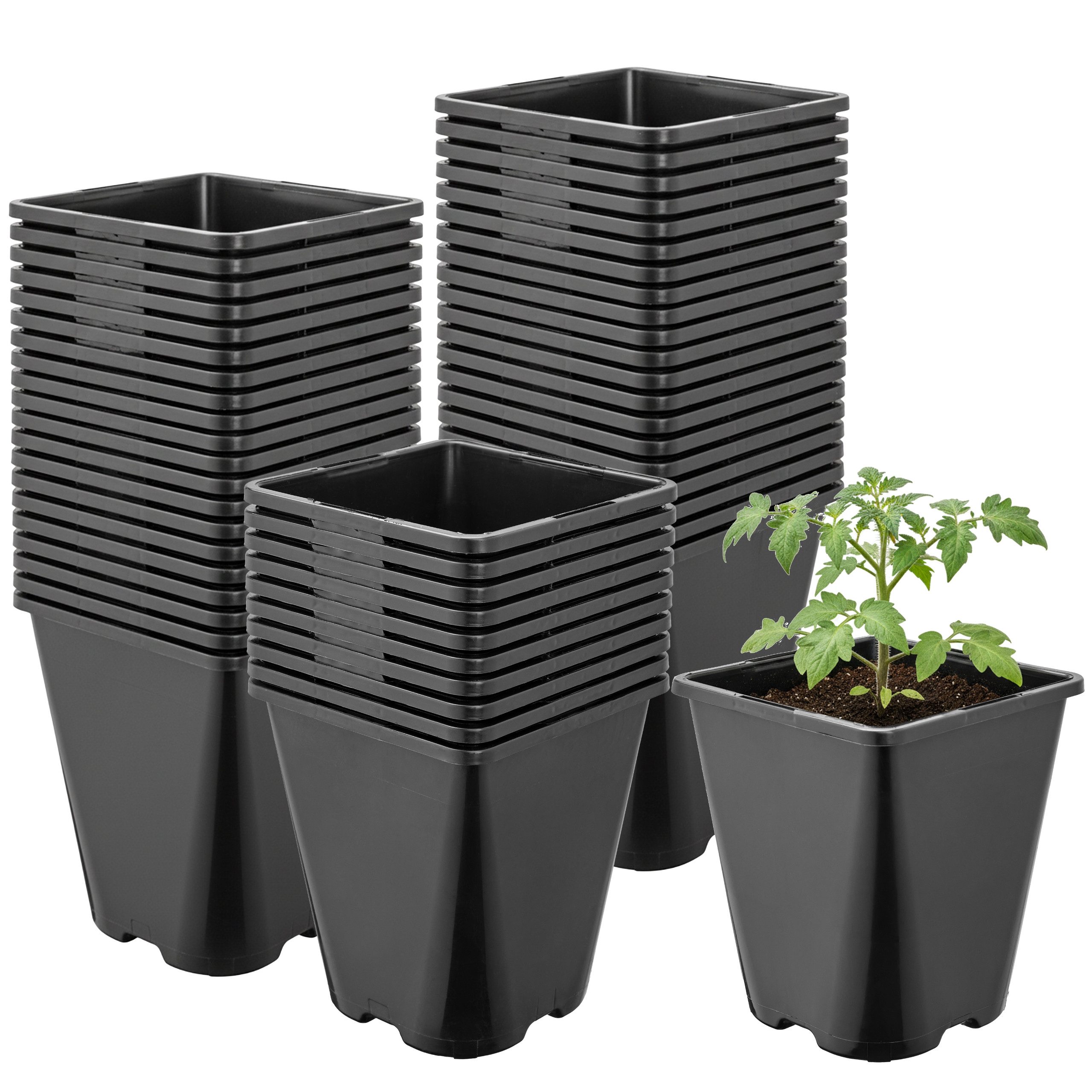 Garronda Blumentopf Kunststoff eckig abgerundet mit Drainagelöchern für Garten GD-0200 (50 St., 50er Set)