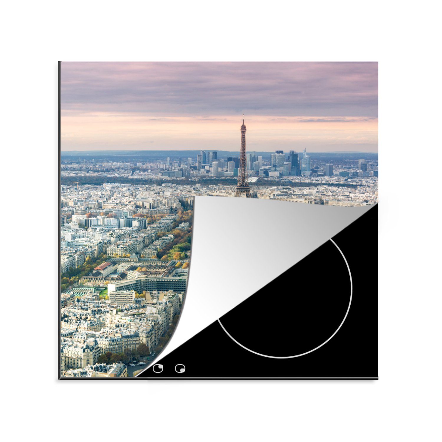 Eiffelturms, Ceranfeldabdeckung, 78x78 tlg), des Arbeitsplatte für küche Luftaufnahme Herdblende-/Abdeckplatte cm, MuchoWow (1 Vinyl,