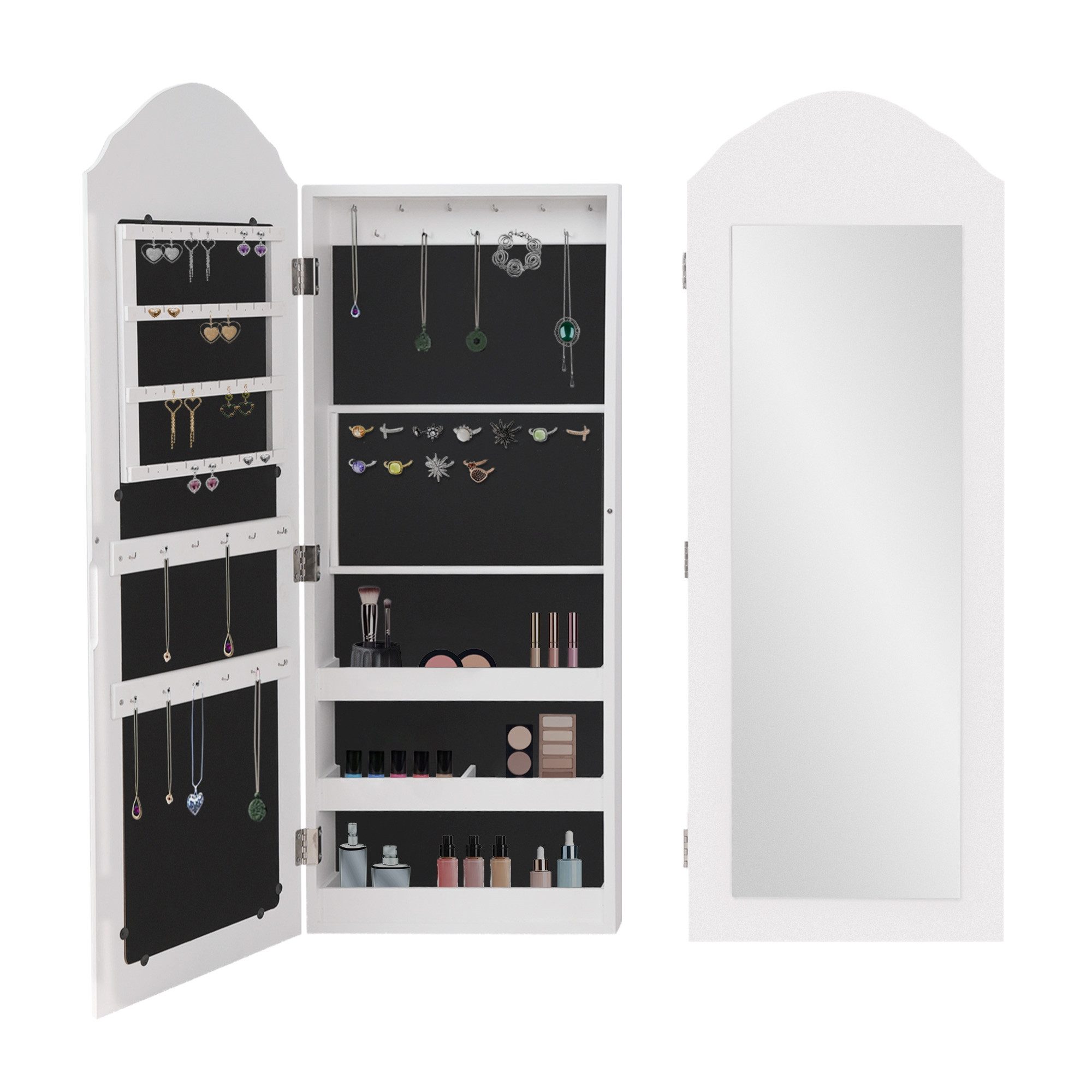 ML-DESIGN Schmuckschrank Schmuckschrank Wandschrank mit Spiegel und zahlreichen Fächern Spiegelschrank hängend 35x95x9 cm für Ketten Ohrringe Ringe aus MDF Ho