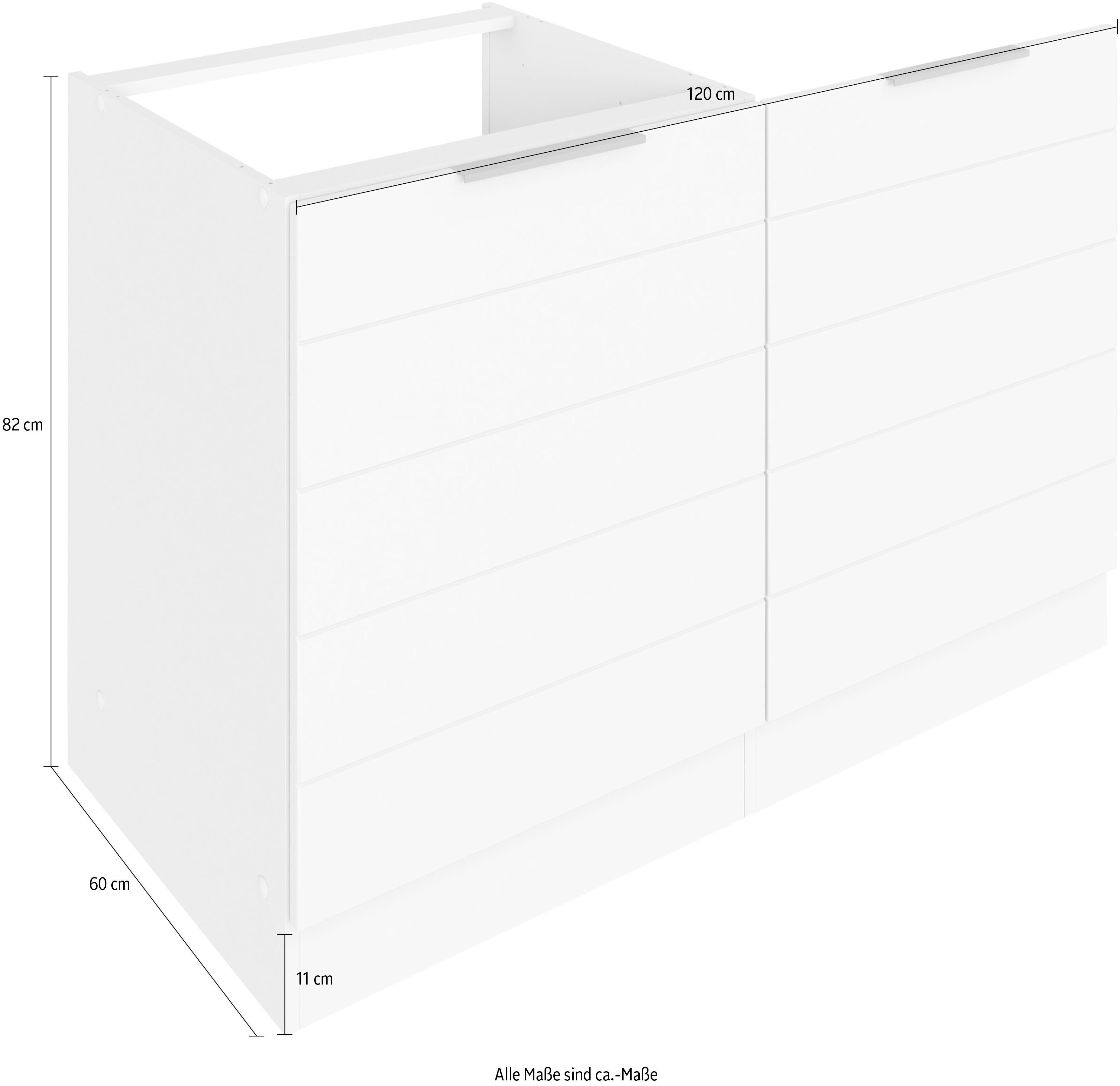 weiß Luhe waagerechter breit, MÖBEL weiß 120 mit | cm HELD MDF-Fronten hochwertige Lisene Spülenschrank Matt/weiß