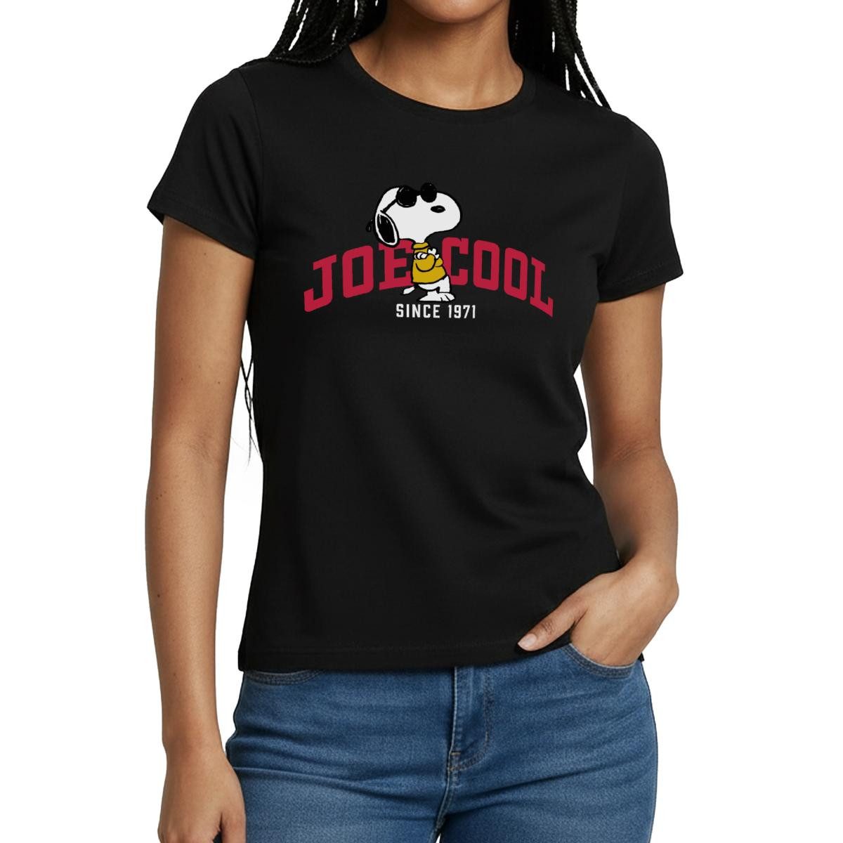 Spreadshirt T-Shirt Peanuts Snoopy Joe Cool Sonnenbrille Frauen T-Shirt (1-tlg) Slim Fit, fällt klein aus
