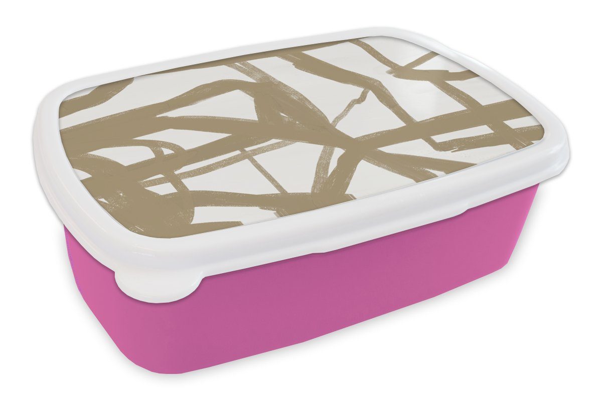 MuchoWow Lunchbox Abstrakt - Braun - Weiß, Kunststoff, (2-tlg), Brotbox für Erwachsene, Brotdose Kinder, Snackbox, Mädchen, Kunststoff rosa