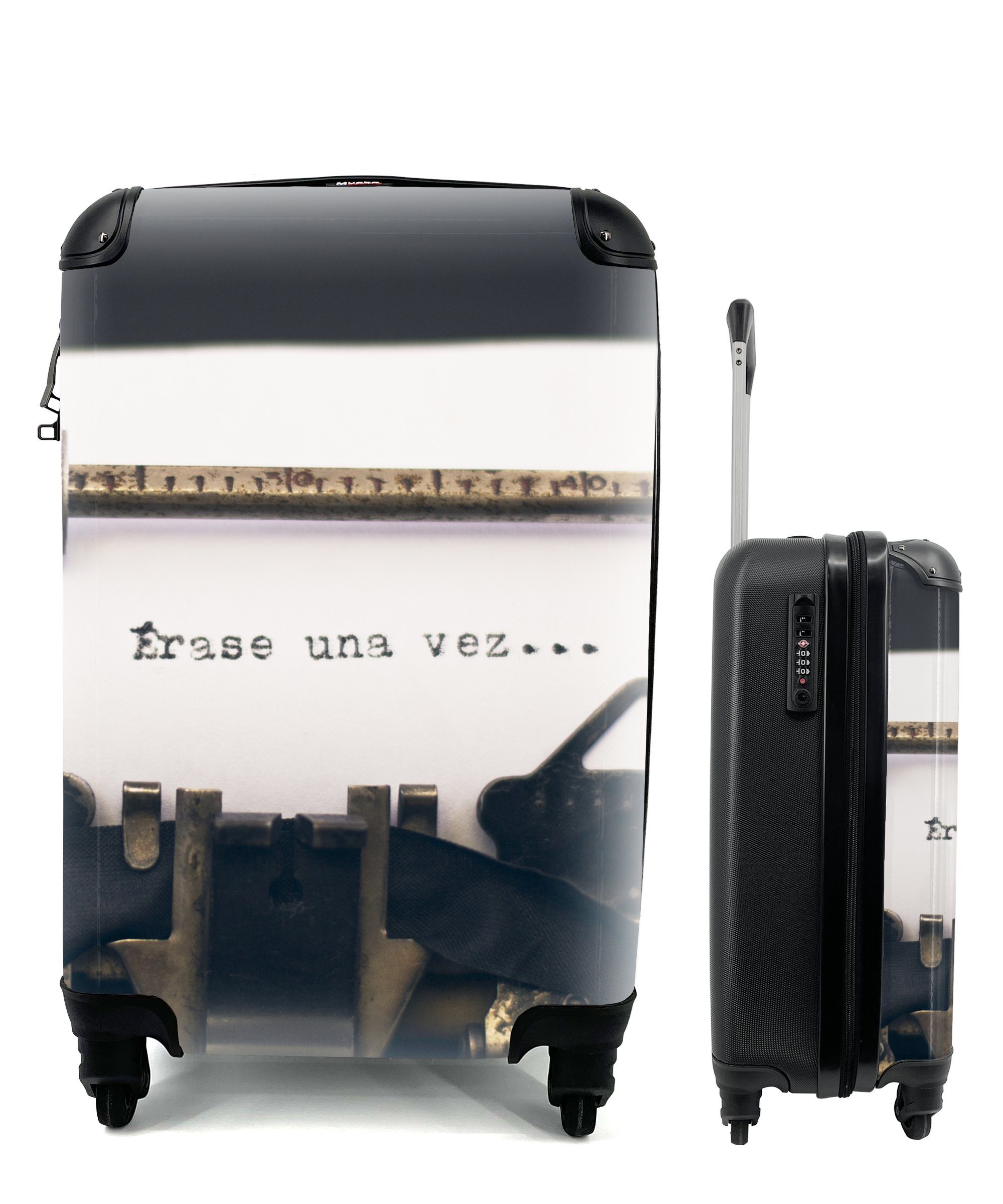 MuchoWow Handgepäckkoffer Schreibmaschine - Vintage - Spanisch, 4 Rollen, Reisetasche mit rollen, Handgepäck für Ferien, Trolley, Reisekoffer