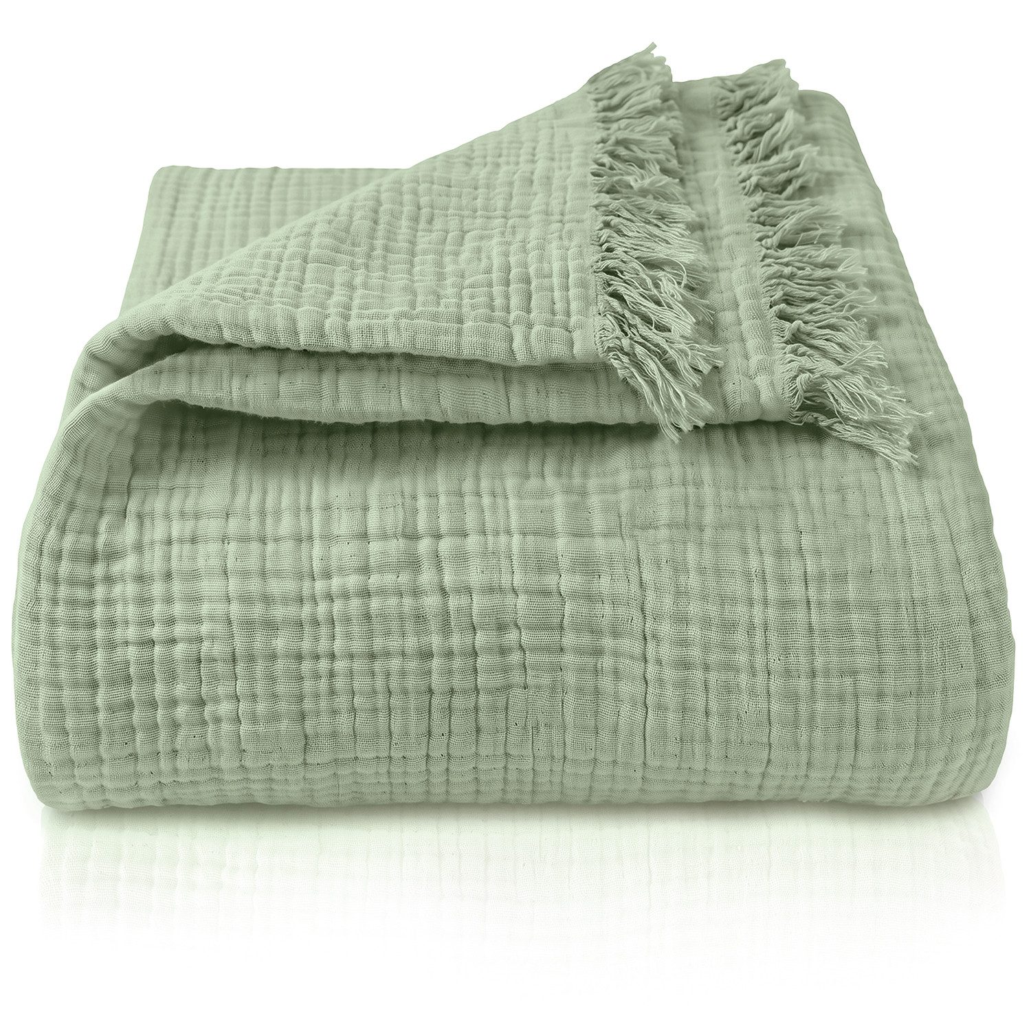 Laynenburg Tagesdecke Musselin mit Fransen aus 100% Baumwolle – Baumwolldecke, Wohndecke als Sommerdecke, Bett-Überwurf, Sofa-Decke, Kuscheldecke