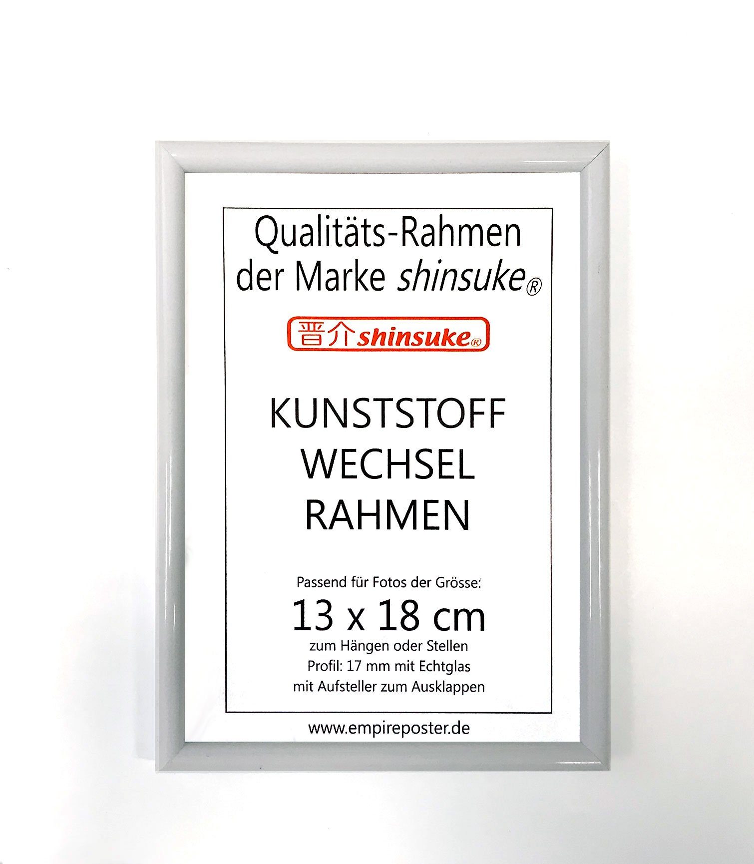 empireposter Bilderrahmen Foto-Rahmen 13x18 cm Kunststoff, Wechselrahmen aus Kunststoff, Foto-Rahmen Shinsuke® mit Echtglas 13x18 cm weiss