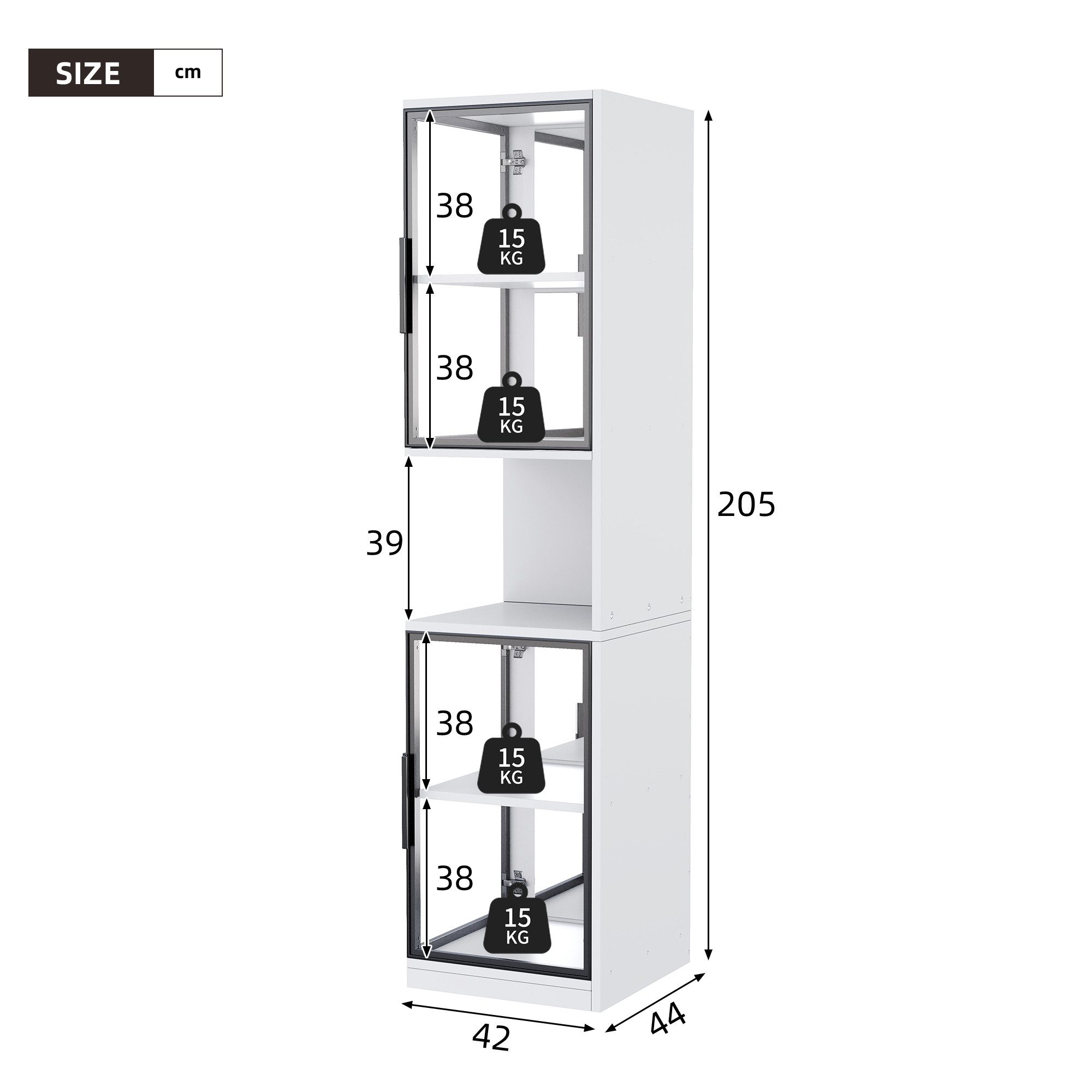 Odikalo Eckvitrine vitrinenschrank Glasvitrine mit Stauraum (205cm hoher LED-Vitrinenschrank mit doppelten Glastüren und verspiegelter Rückwand, mit farbwechselnder Beleuchtung und Kippschutzvorrichtung–elegant, vollständig transparent–Weinschrank, Bücherregal)