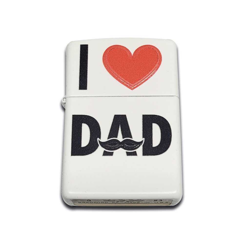 Zippo Feuerzeug I love Dad Zippo 3d Herz Benzinfeuerzeug Weiß Best Dad Geschenk Box, Vatertagsgeschenk & Geburtstagsidee für Papa