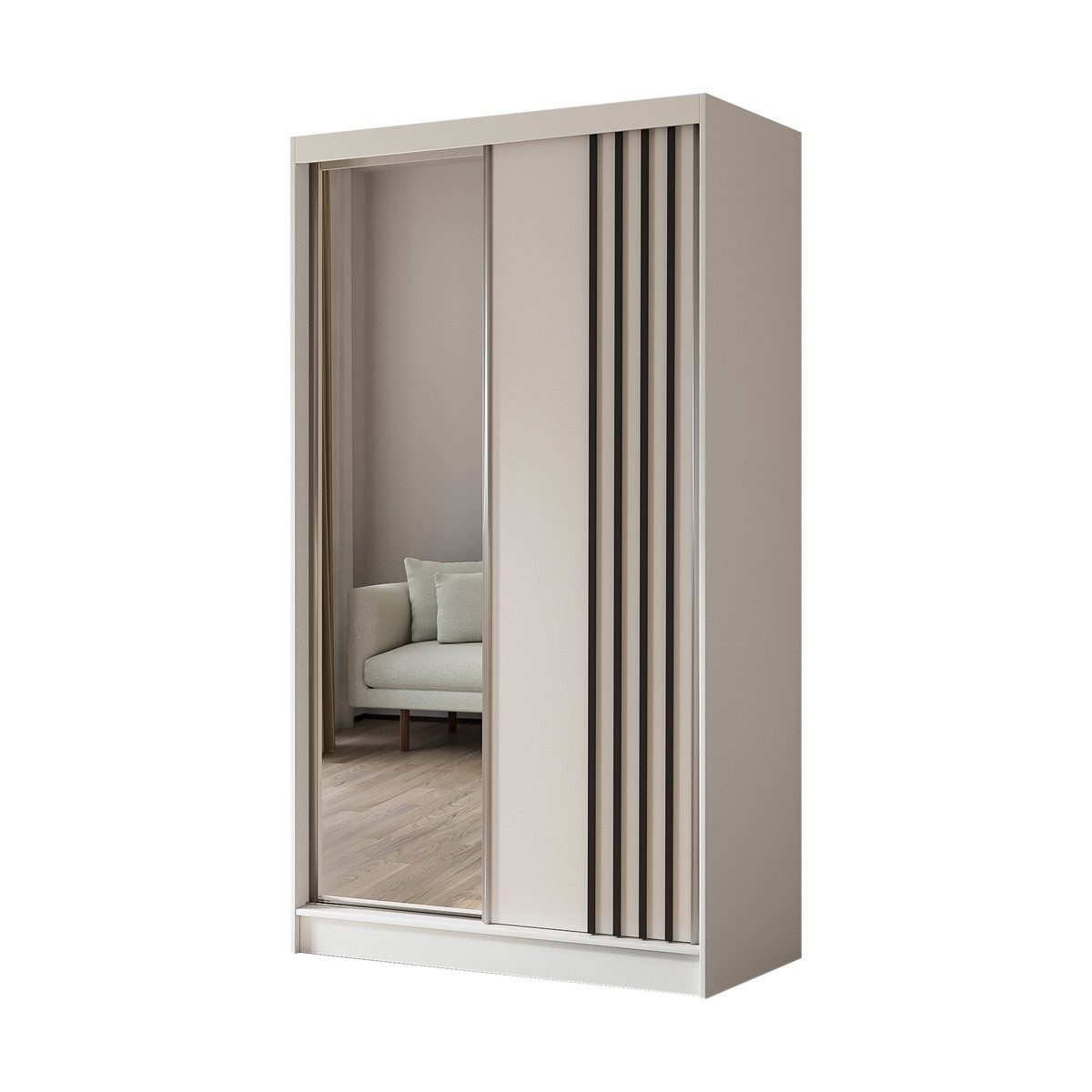 Compleo Schwebetürenschrank mit Lamellen MALTA, Garderobenschrank, günstig online kaufen