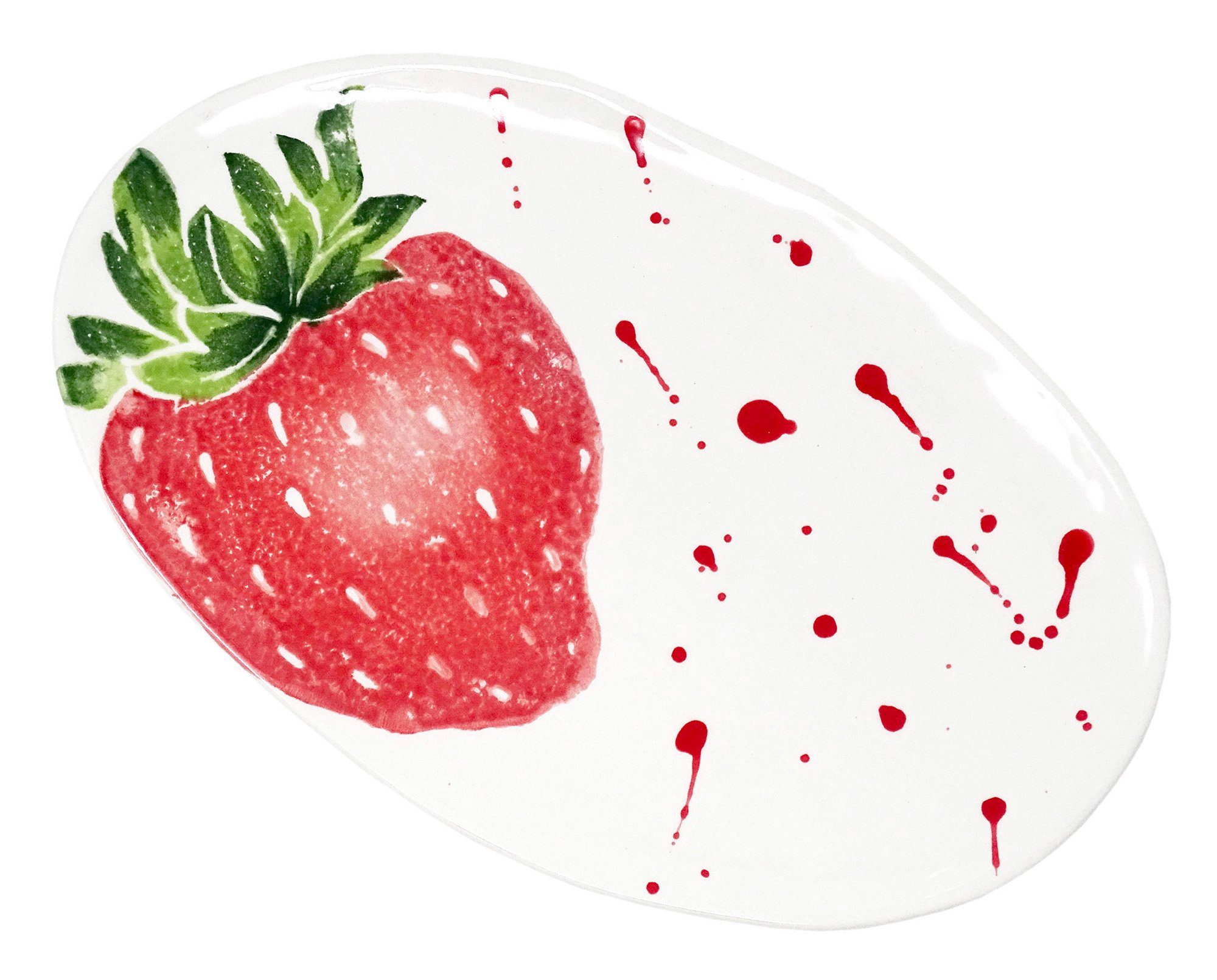 Servierteller Salatteller cm Erdbeere, Käseplatte oval, 32x21 Lashuma Flache Keramik,