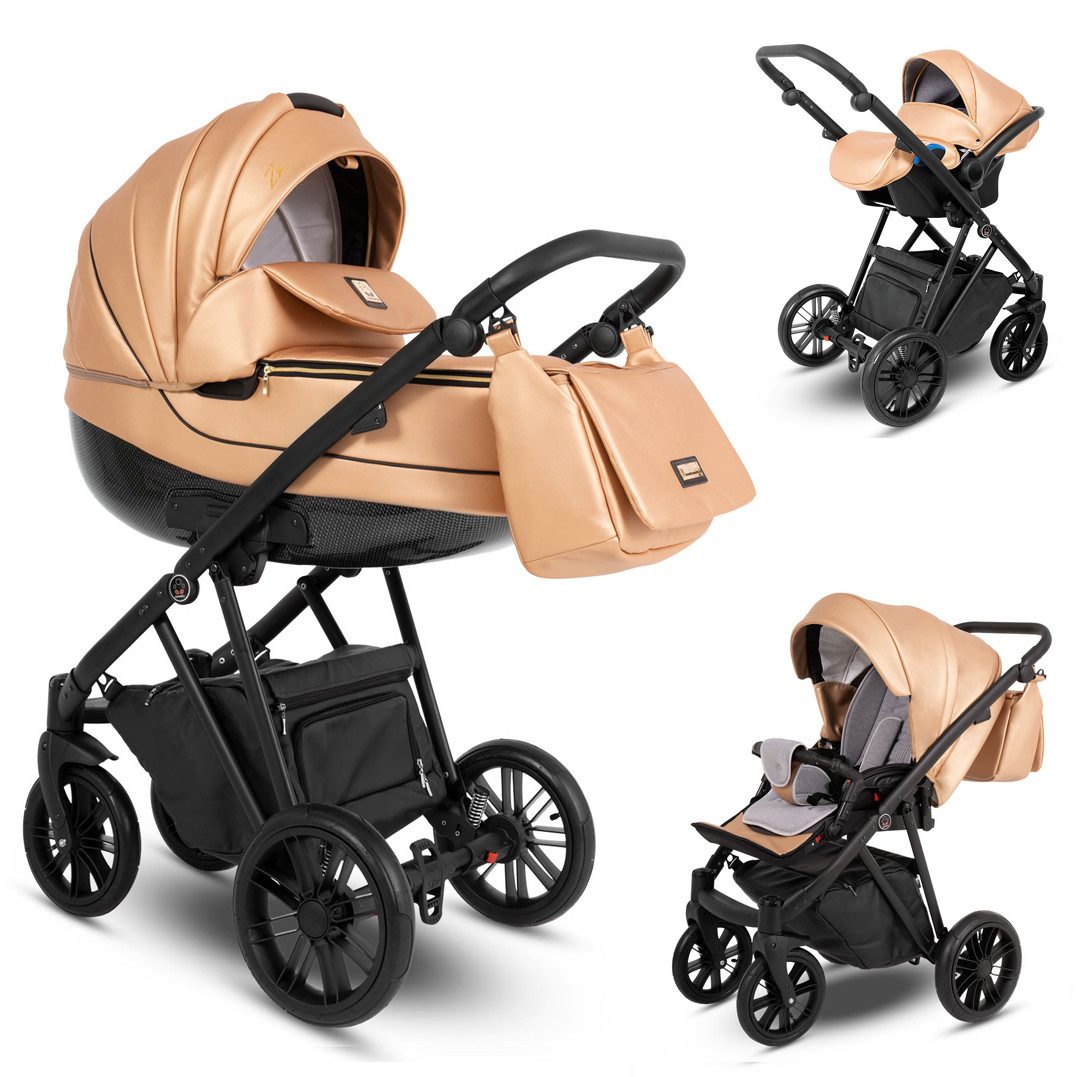 BabyMerc Kombi-Kinderwagen Vip Lux 4 in 1 inkl. Sportsitz, Autositz und Zubehör in 8 Farben