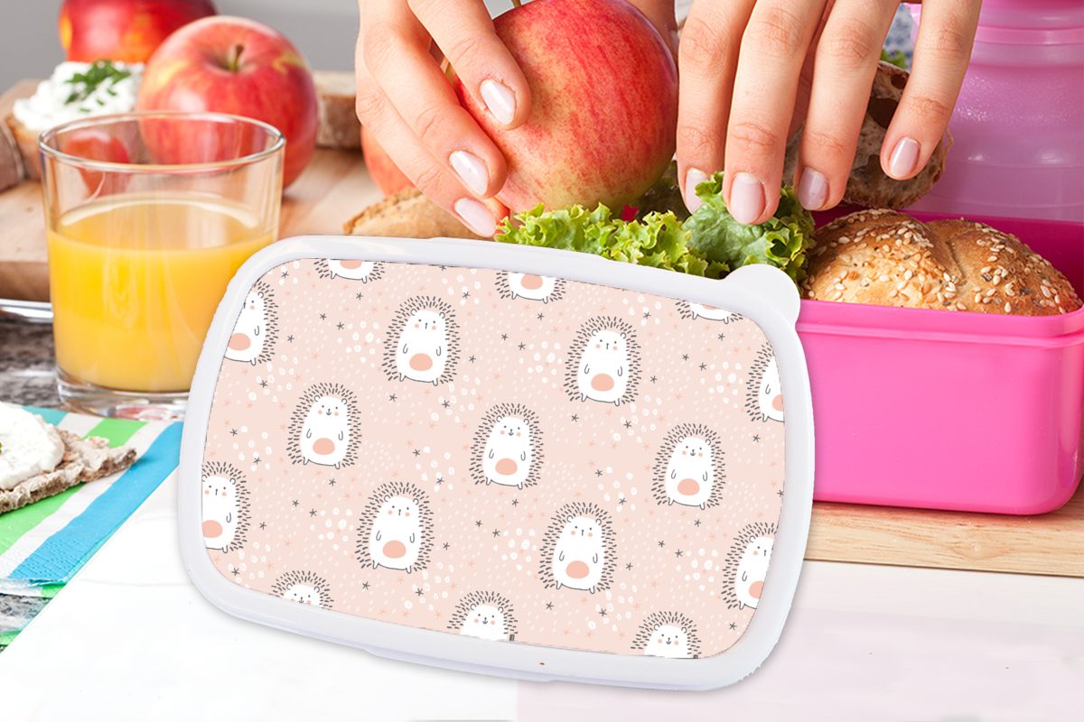 - MuchoWow Mädchen, Kinder, Lunchbox für Kunststoff, - Snackbox, Igel Brotbox Kunststoff rosa Kinder, Brotdose Pastell (2-tlg), Erwachsene,