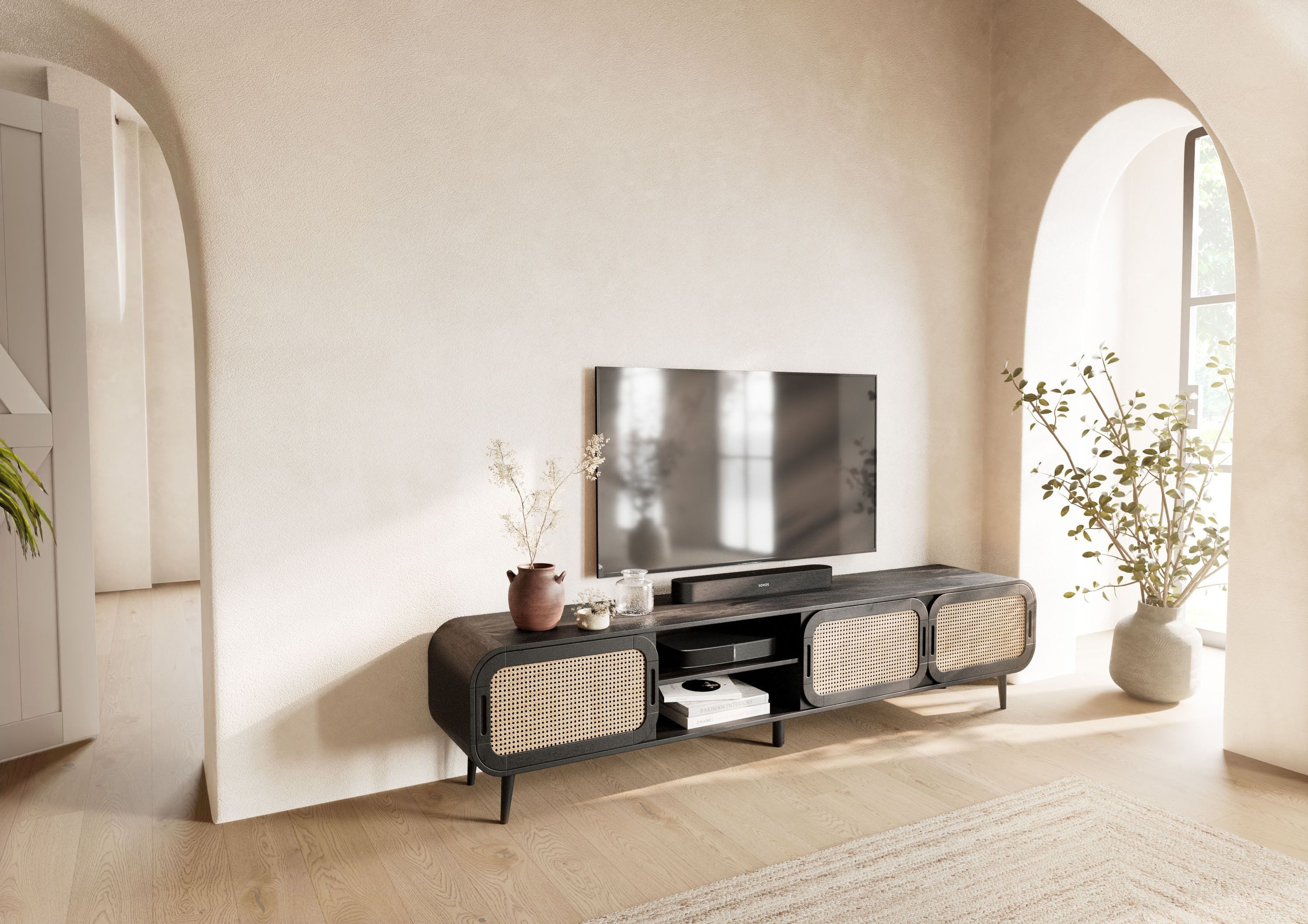 Massivmoebel24 TV-Board VALENCIA (Massivholz), Mango 220x40x50 dunkelgrau lackiert VALENCIA #224