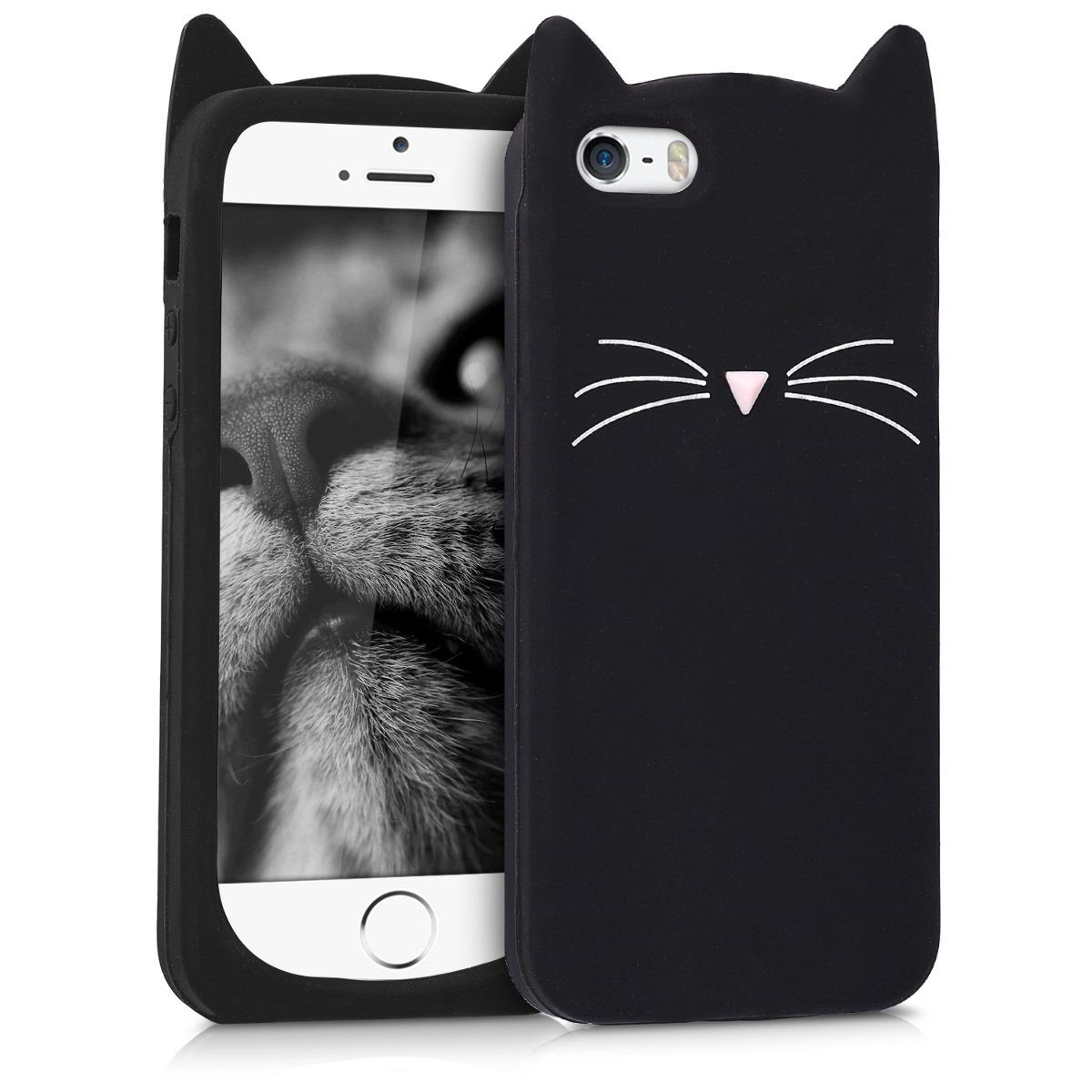 kwmobile Handyhülle Hülle für Apple iPhone SE (1.Gen 2016) / 5 / 5S, Silikon Handy Schutzhülle Cover Case - Katze Design