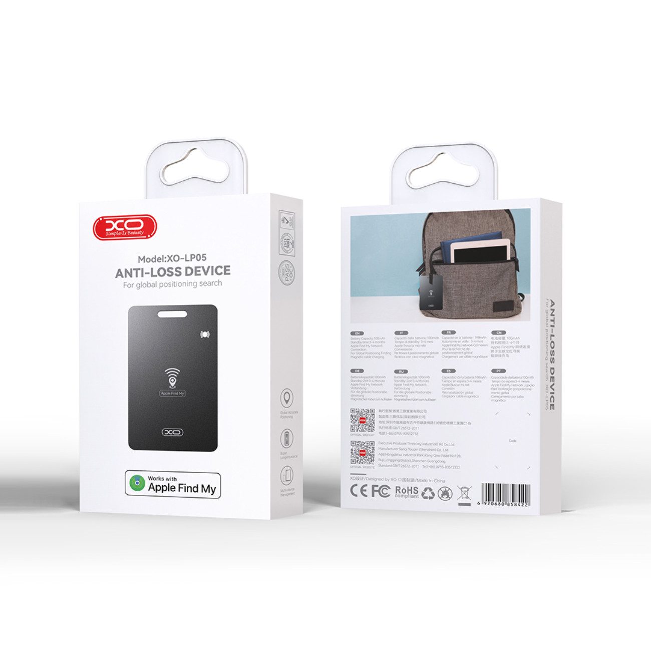 XO LP05 Bluetooth-Tracker (Bluetooth-Locator, 70 dB Signalton, Find My kompatibel)