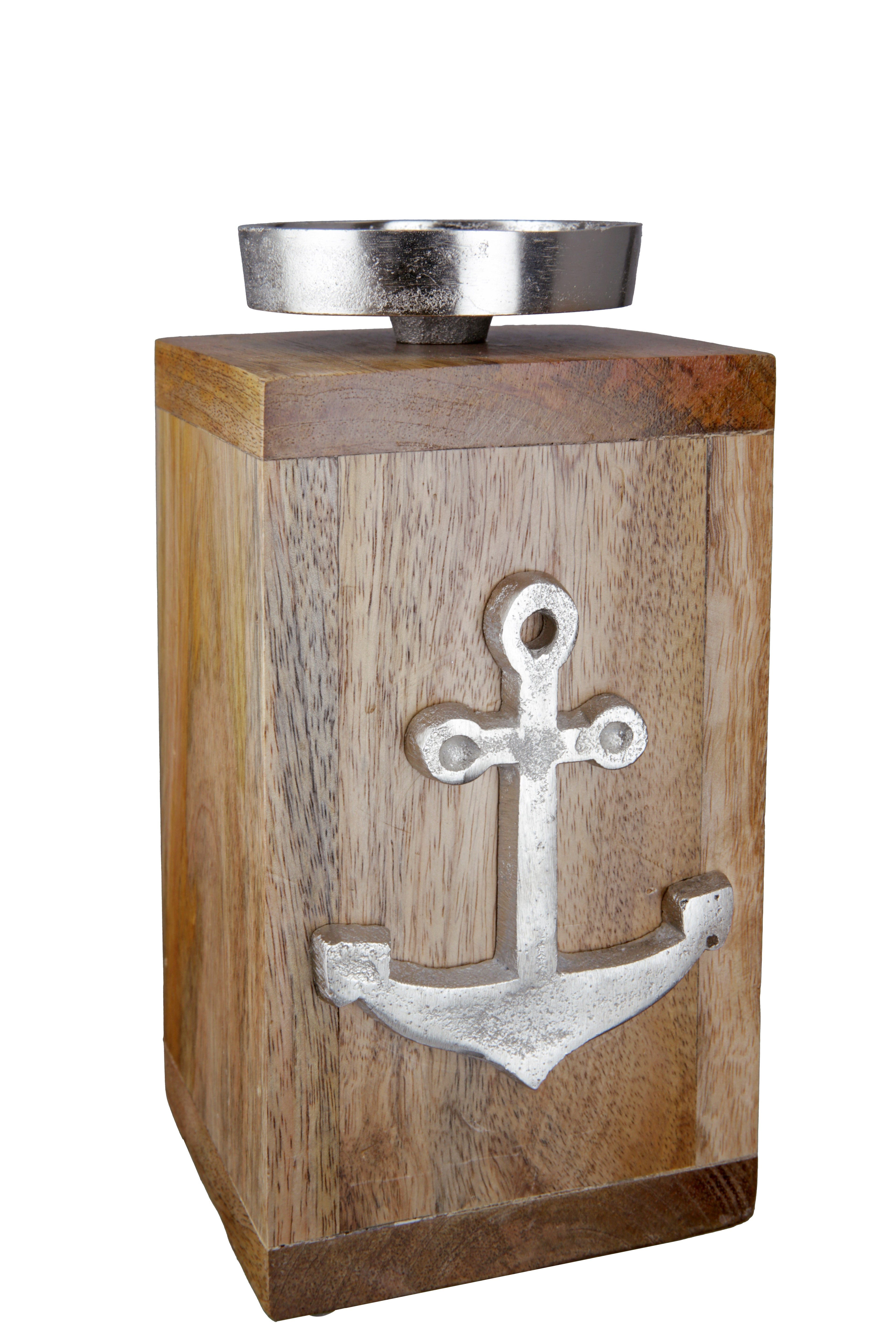 GILDE Kerzenhalter Maritimer Kerzenleuchter Anker groß aus Mangoholz von Gilde - Maritime