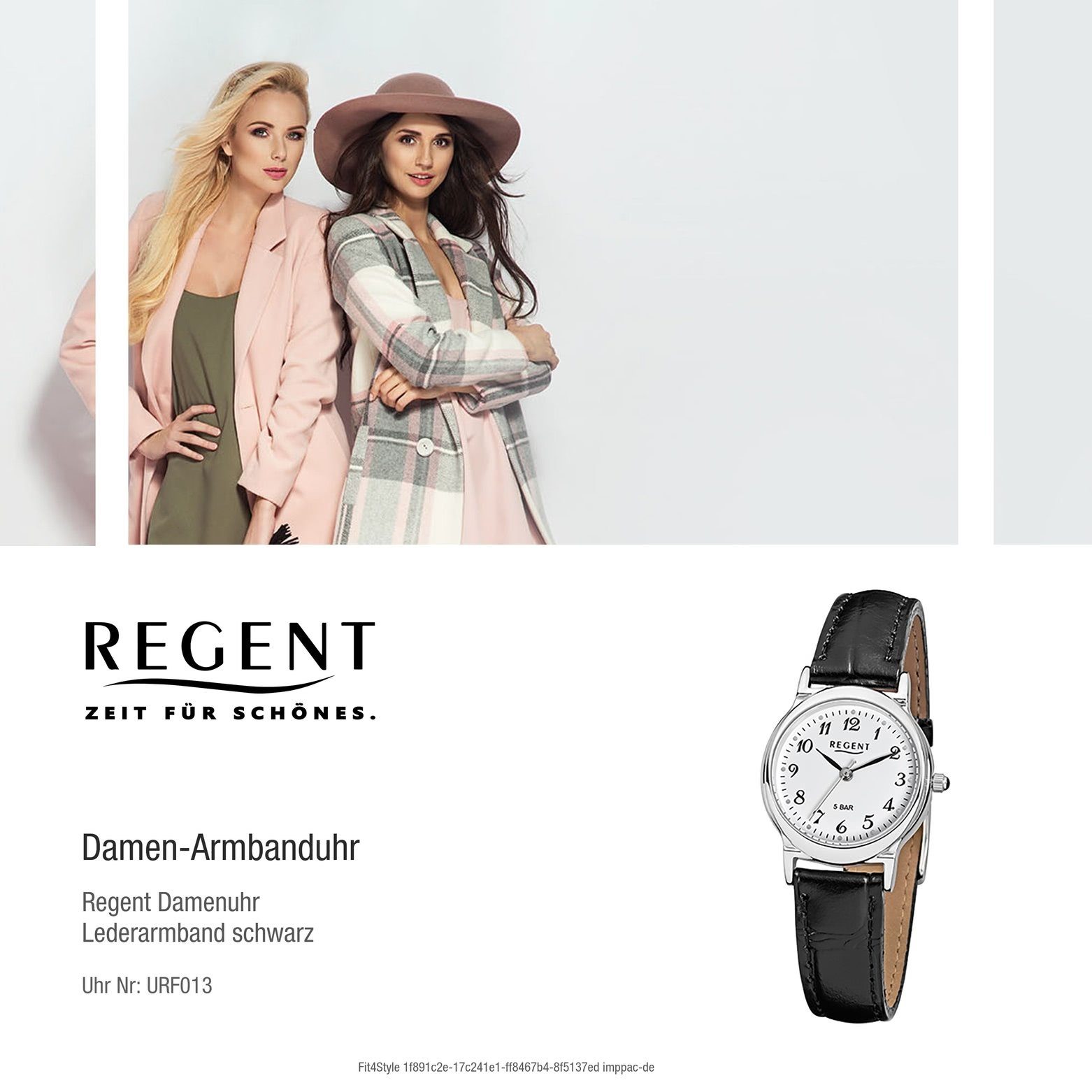 Regent Quarzuhr Regent Damen-Armbanduhr Analog, Damen schwarz rund, (ca. 27mm), Armbanduhr Lederarmband klein