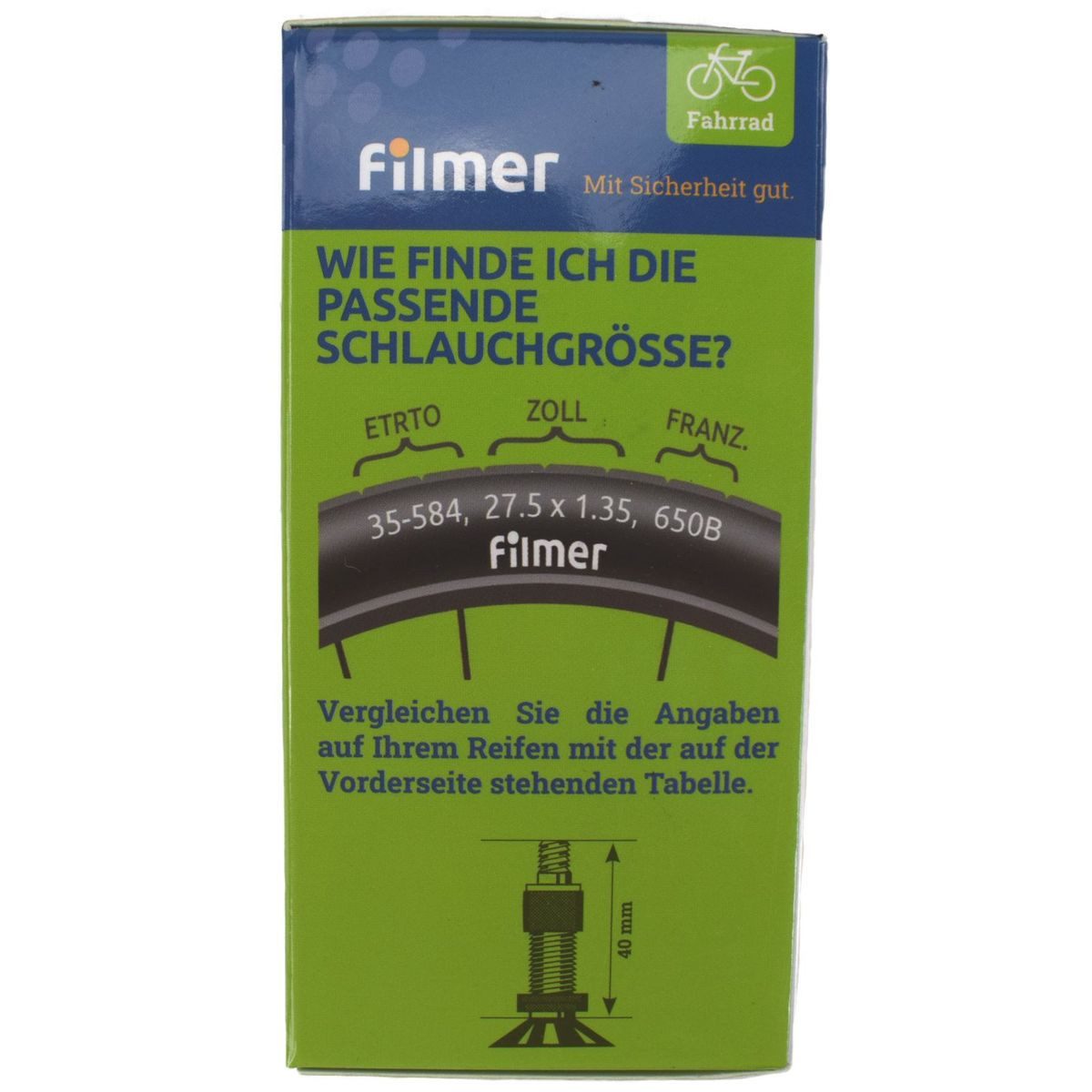 Filmer Fahrradschlauch Fahrradschlauch mit Autoventil in verschiedenen Größen, 27 - 28 Zoll, mit Autoventil