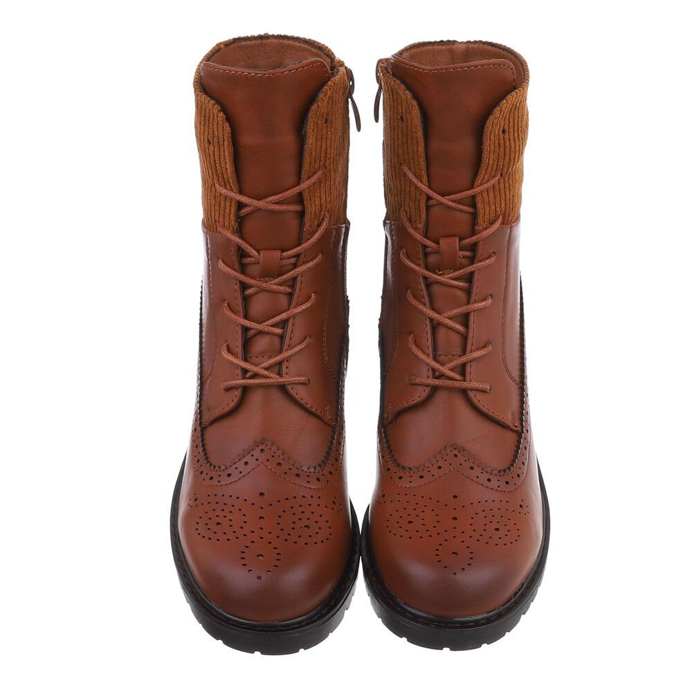 Ital-Design Damen Schnürschuhe Freizeit Schnürstiefelette (84906802) Blockabsatz Schnürstiefeletten in Camel