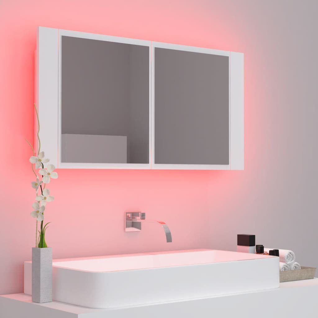 vidaXL (1-St) Acryl Badezimmerspiegelschrank cm 90x12x45 LED-Bad-Spiegelschrank Weiß