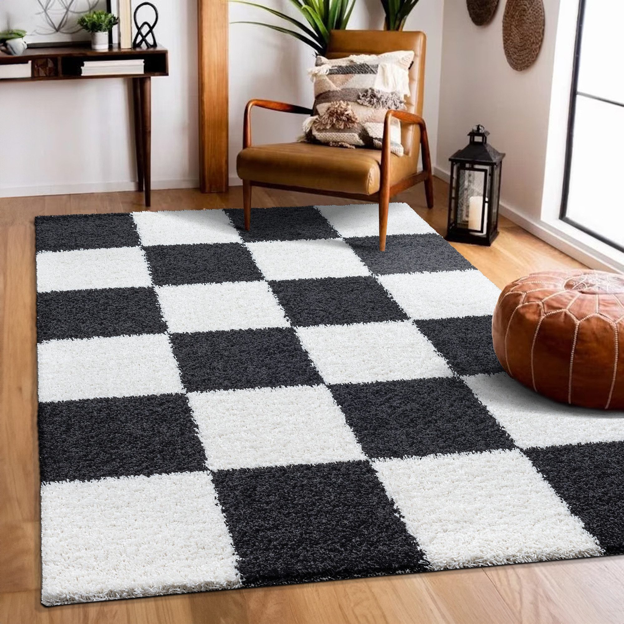 Sanat Hochflor-Teppich Milano 1250, auch als Läufer und in Rund, rechteckig, Höhe: 30 mm, Hochflor, Shaggy, Karo, Wohnzimmer, Schlafzimmer