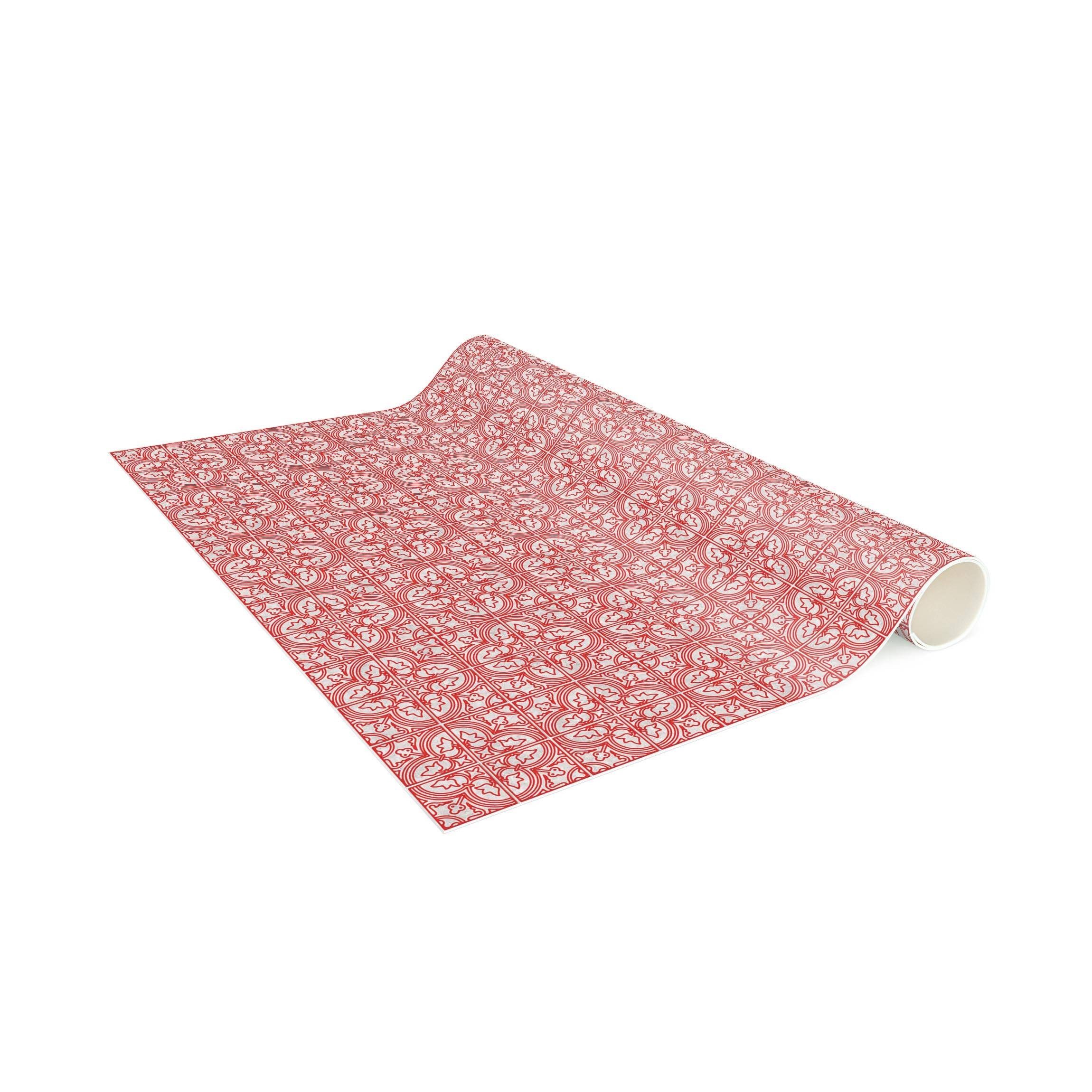 Bilderdepot24 Teppich Vinyl Wohnzimmer Schlafzimmer Flur Küche Fliesen Muster, rechteckig - rot glatt, nass wischbar (Küche, Tierhaare) - Saugroboter & Bodenheizung geeignet