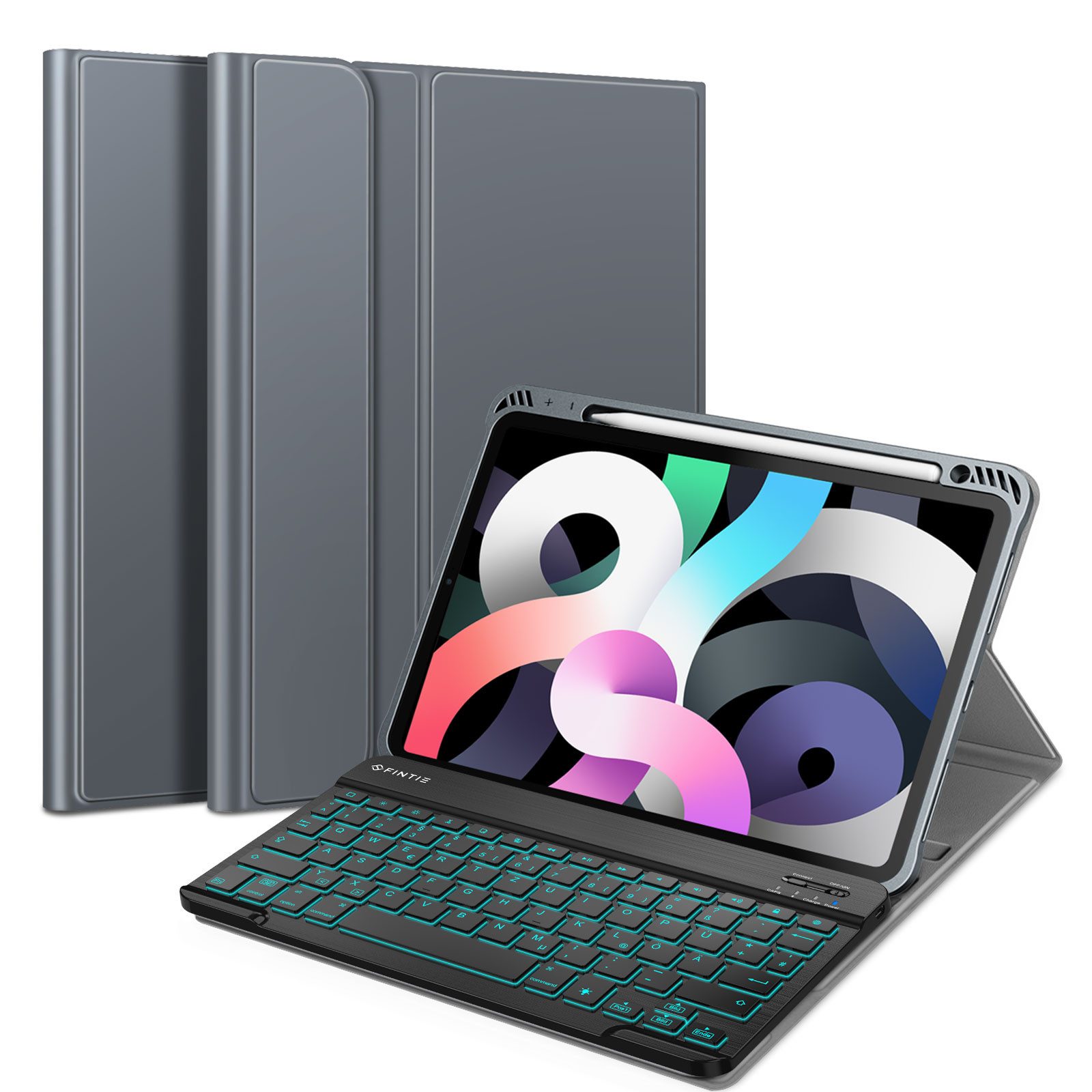 Fintie Tablet-Hülle für iPad Air 11'' M4/M3/M2(2026/2025/2024), iPad Air 5/4 Gen 2022/2020 10.9 Zoll, mit 7 Farben Beleuchtete Abnehmbare QWERTZ Tastatur