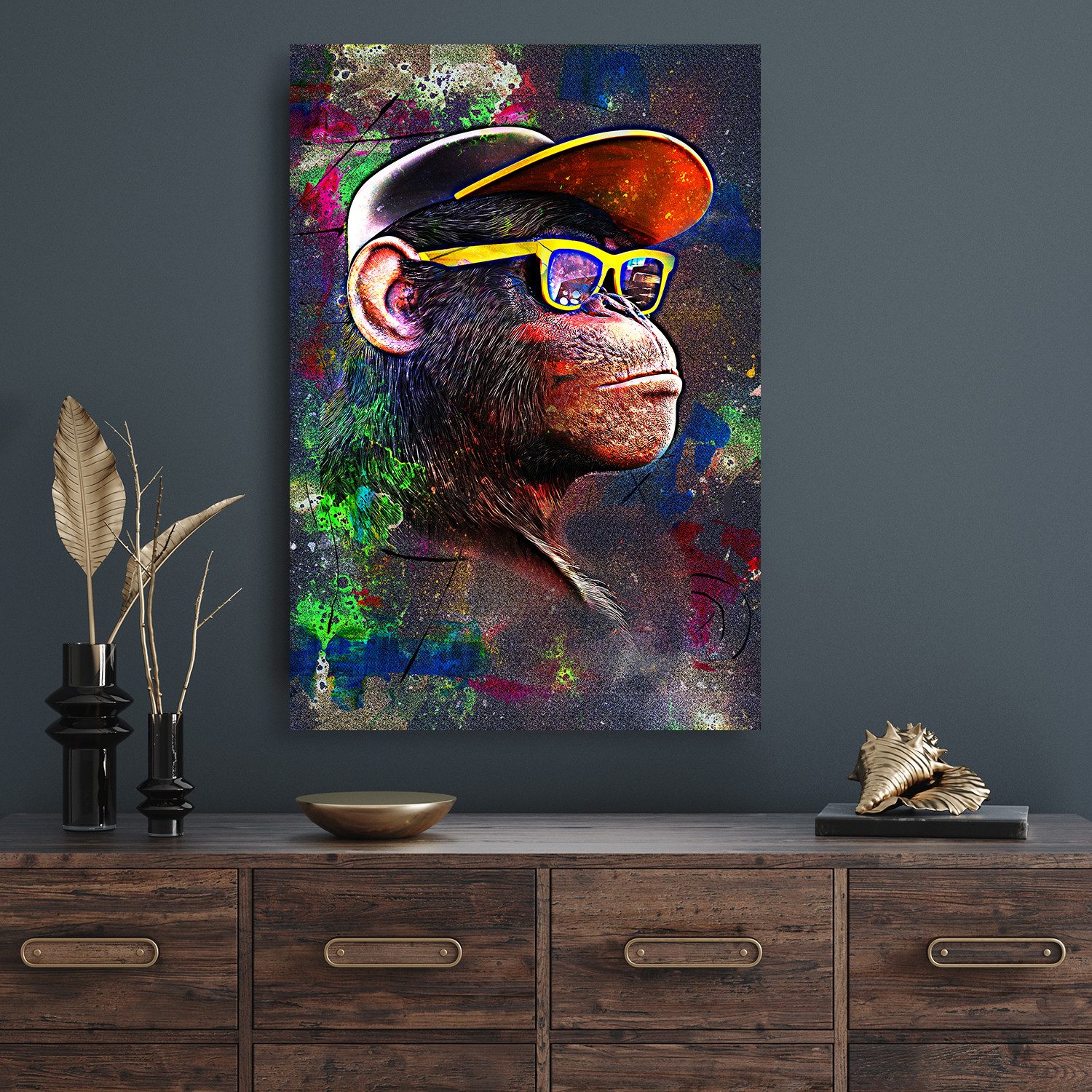 Affengeilebilder Leinwandbild Affengeil Sonnenbrille Abstrakt by Juliano de Araujo Keilrahmen, (1 St), Kunstdruck Wandbild Bild in verschiedenen Formaten