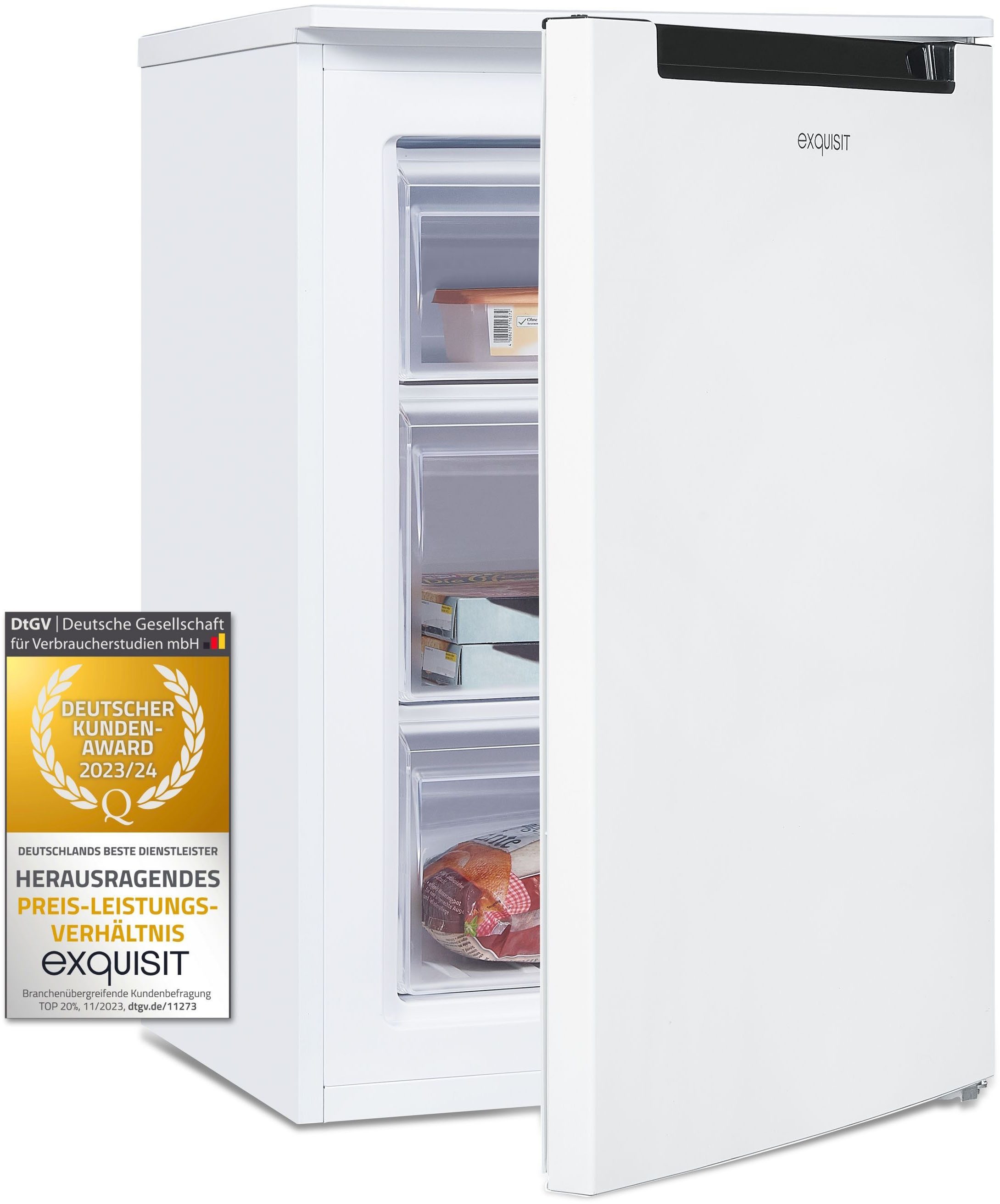 exquisit Gefrierschrank GS81-040C weiss, 85,5 cm hoch, 54,5 cm breit, energiesparend in Energieeffizienz C, 87 Liter Nutzinhalt, 4 Sterne