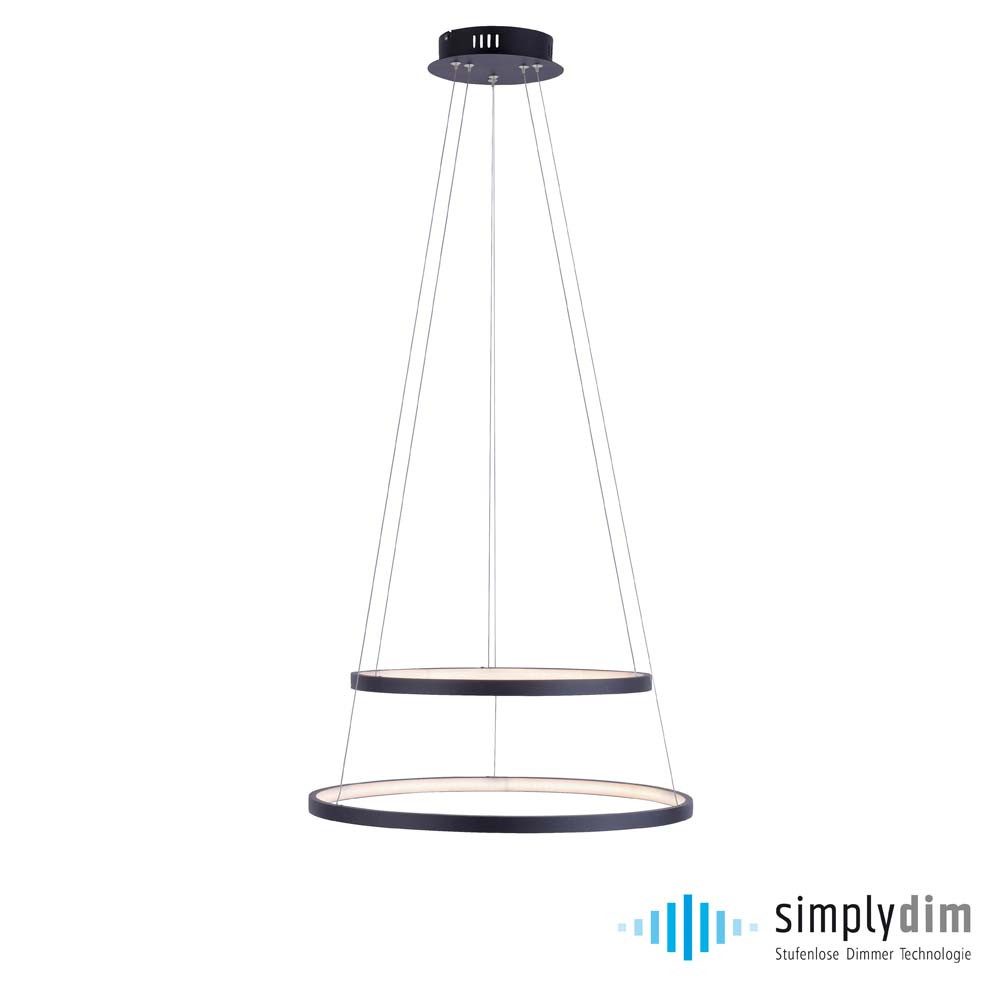 JUST LIGHT LED Pendelleuchte, LED-Leuchtmittel fest verbaut, Warmweiß, Hängeleuchte Esszimmerlampe Pendelleuchte LED anthrazit dimmbar Ring