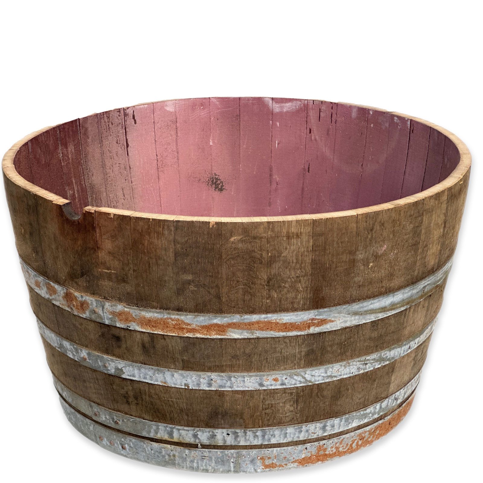 Temesso Pflanzkübel D 92cm - RUSTIKALES Weinfass halbiert aus Eichenholz