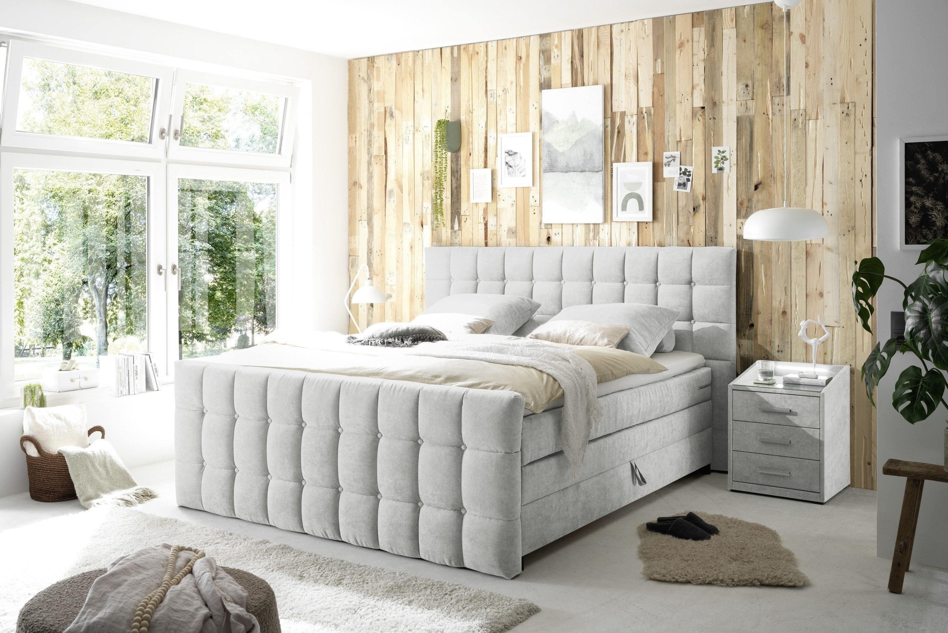 Black Red White Boxspringbett 7-Zonen, Bettkästen, Topper, silber, 180x200cm - 203x120x222 (BxHxT)