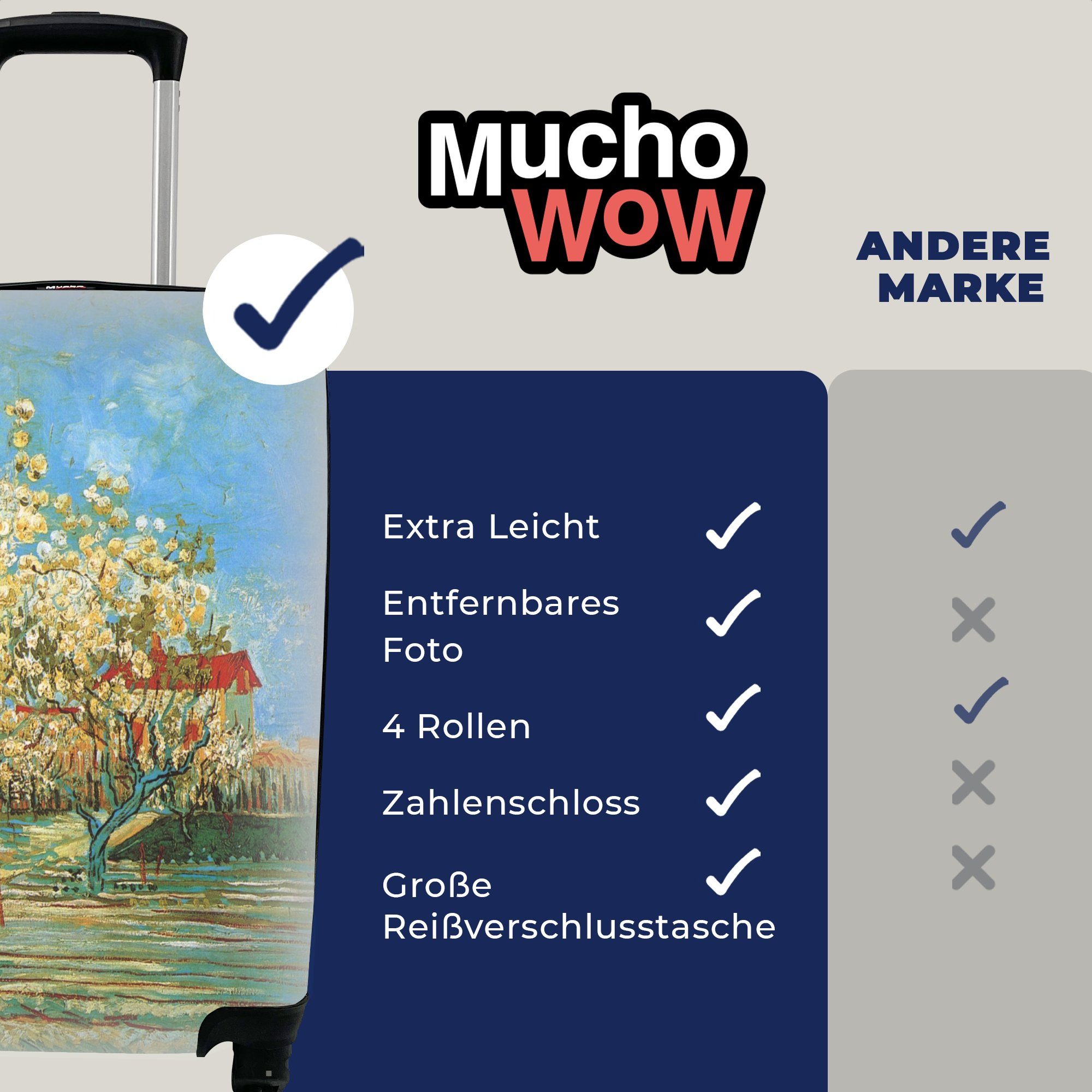 - 4 Reisetasche Trolley, Handgepäck mit Ferien, Gogh, für Blühender rollen, van Obstgarten Vincent MuchoWow Handgepäckkoffer Rollen, Reisekoffer