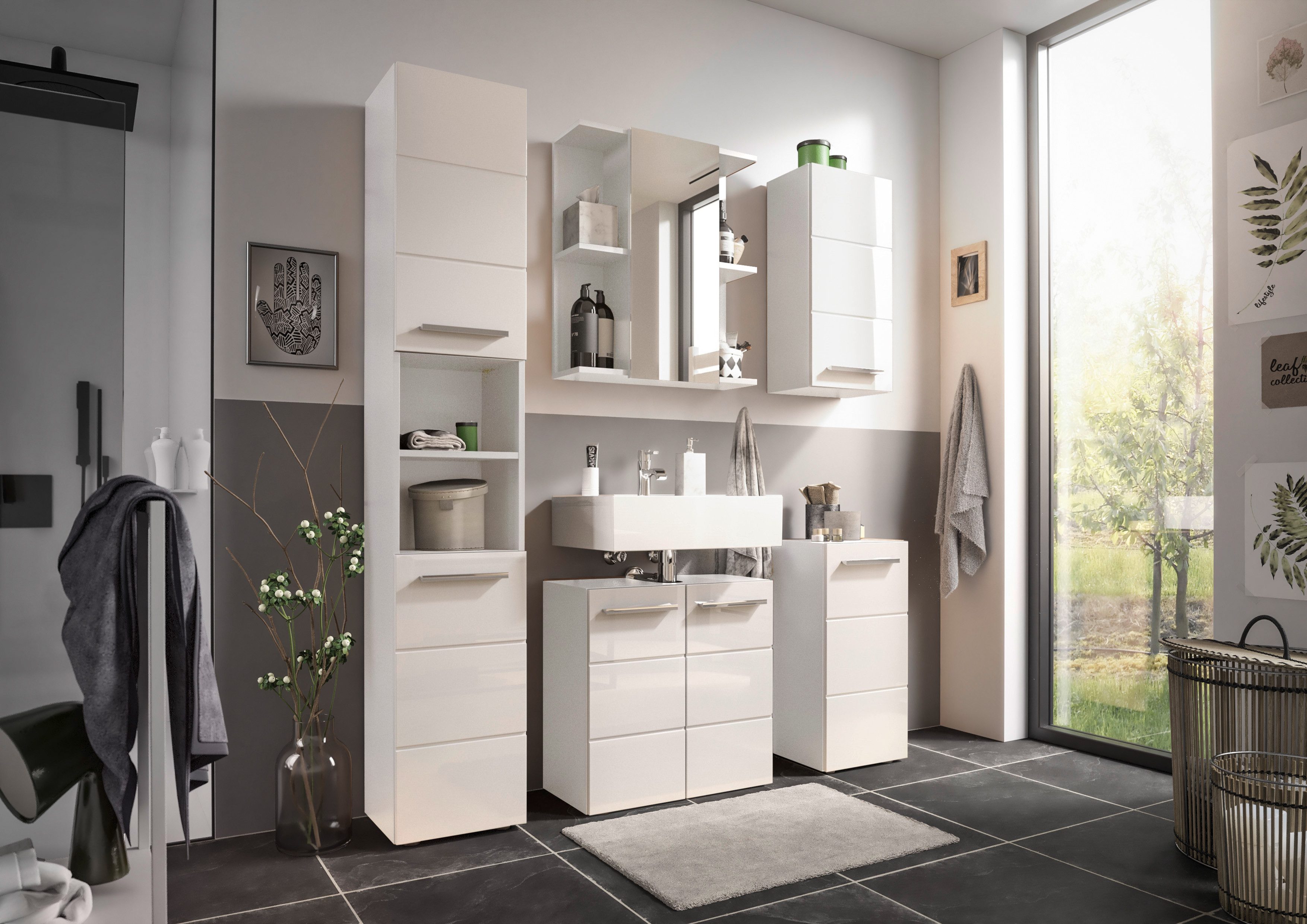 moebel-dich-auf Badmöbel-Set Vail, (Set 1, 5-St., Hochschrank, Spiegelschra günstig online kaufen