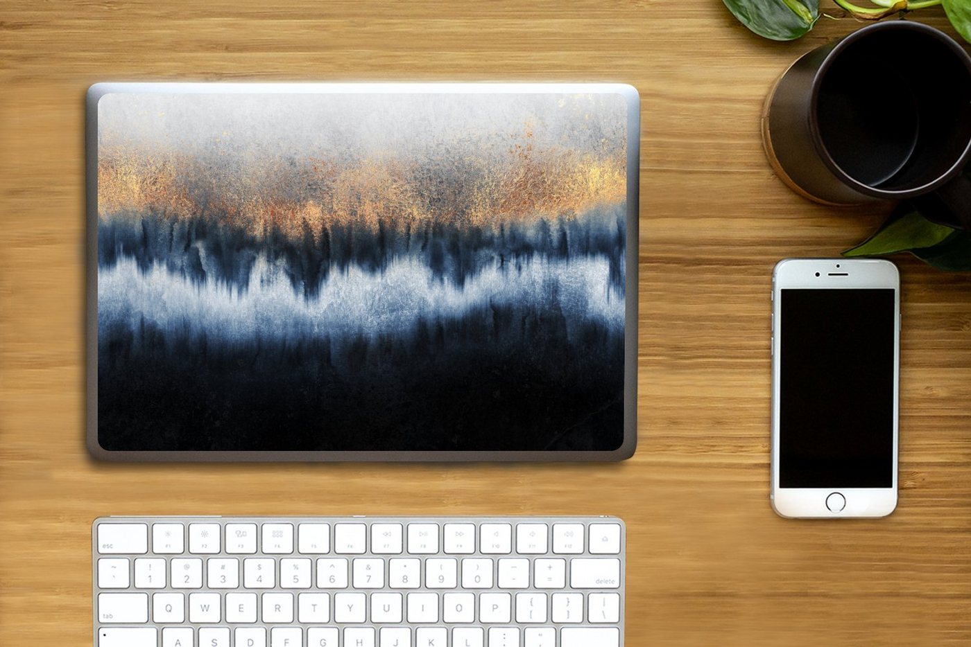 Thumbnail - MuchoWow Laptop-Aufkleber Abstrakt - Gold - Luxus - Blau