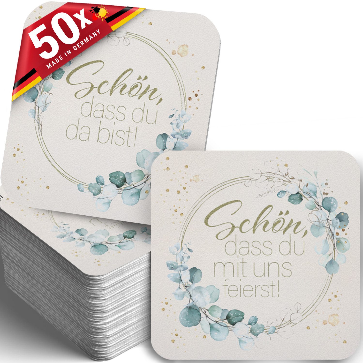 Funke & Brand Каботажное судно Eukalyptus "Schön, dass du da bist" 50 Stück - Tischdeko Hochzeit