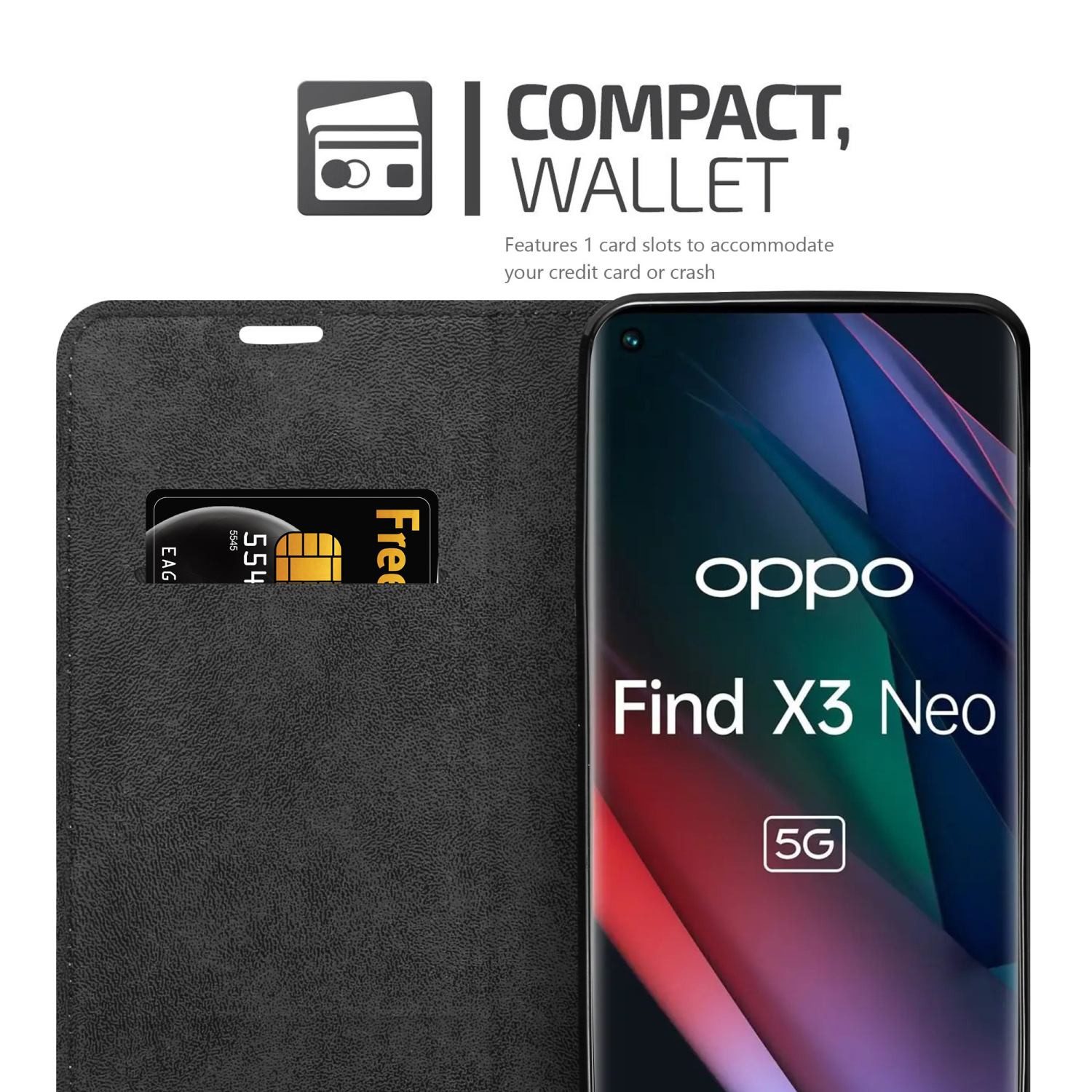 Cadorabo Handyhülle für Oppo FIND X3 NEO Hülle Oppo FIND X3 NEO, Hülle Schutzhülle mit Standfunktion, Magnetverschluss und Kartenfach