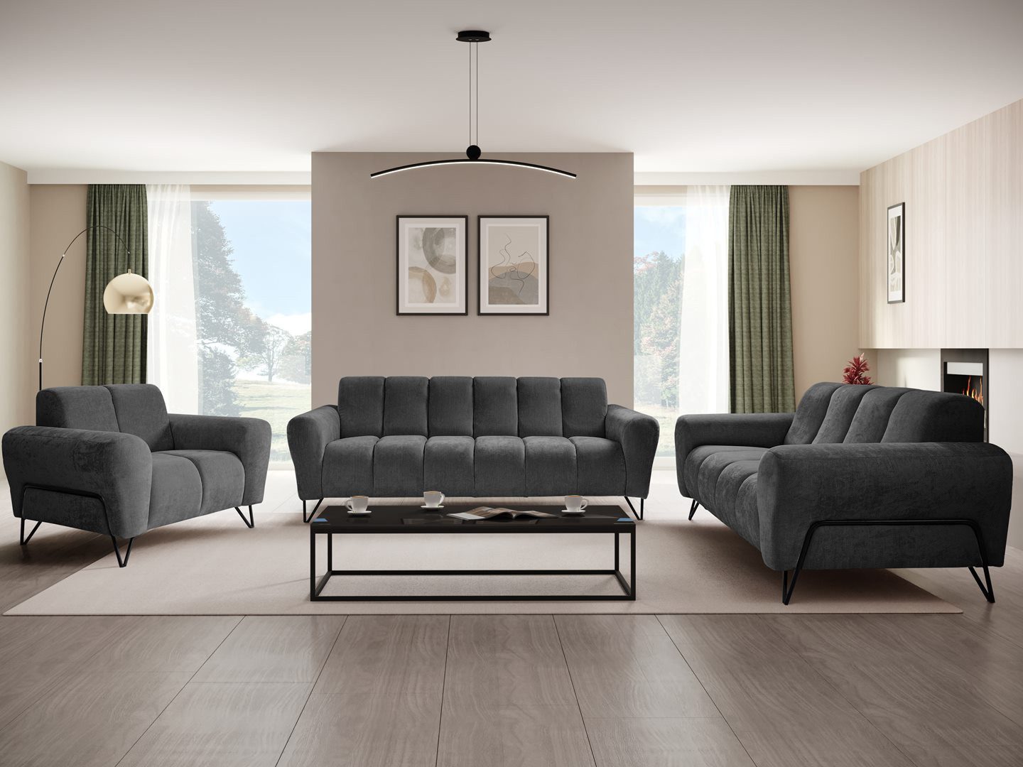 Beautysofa Polstergarnitur VOLARE mit Metallbeine in schwarzer, 3-Sitzer So günstig online kaufen