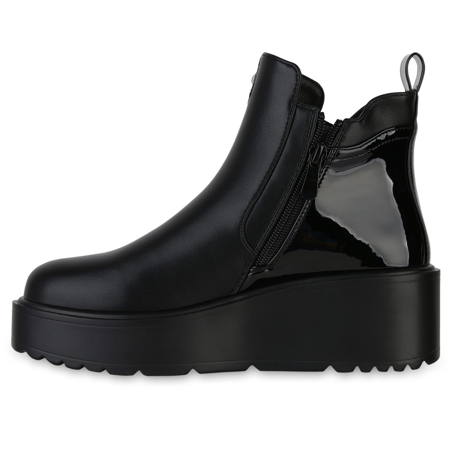 VAN HILL 841384 Keilstiefelette Damen Leicht Gefütterte Keilstiefeletten Stiefeletten Lack