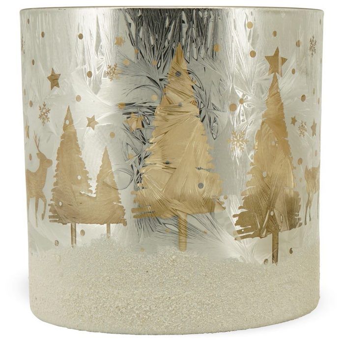 matches21 HOME &amp; HOBBY Kerzenständer Windlicht Weihnachtswald aus Glas milchig klar Ø 7x8 cm SY12833