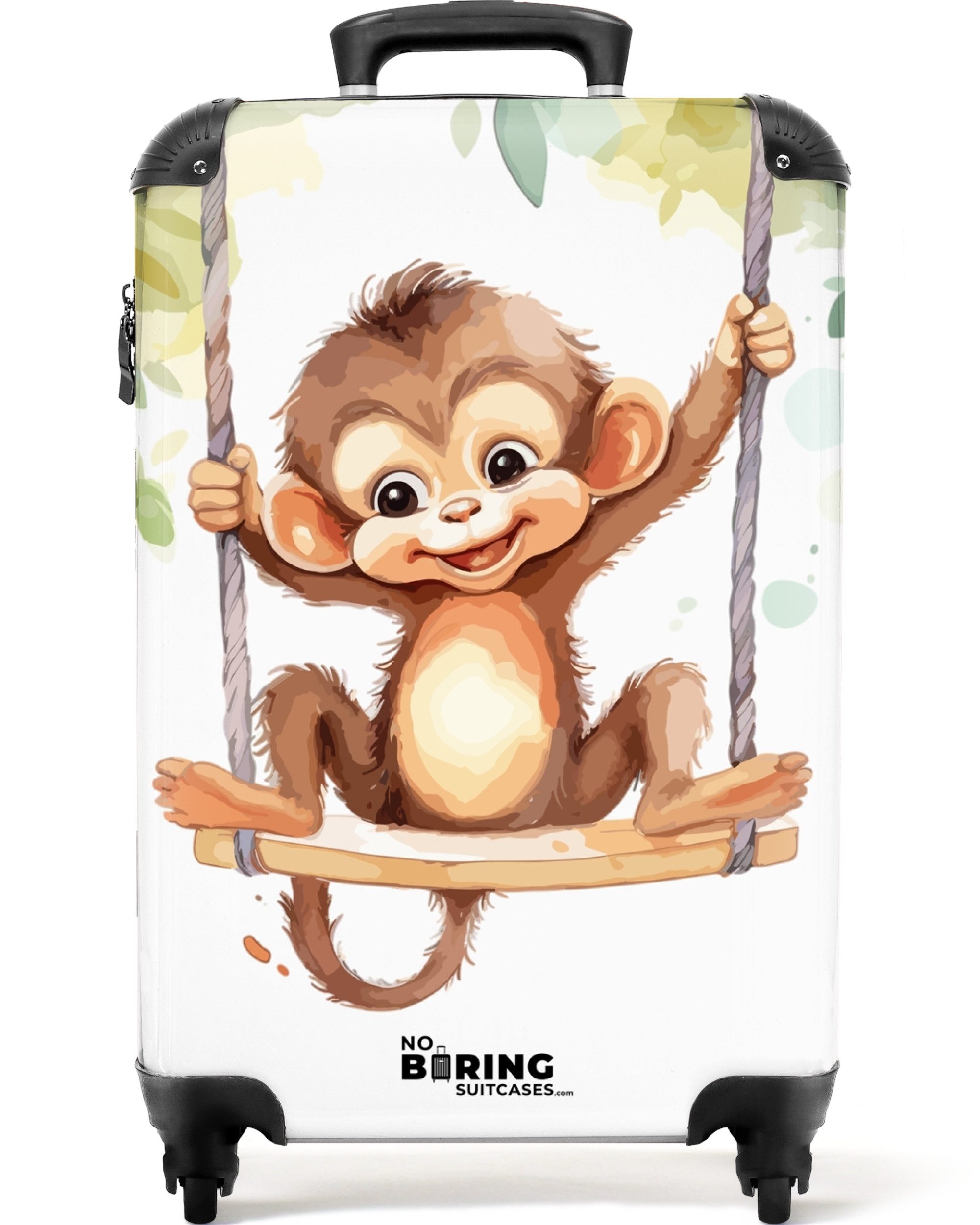 NoBoringSuitcases.com© Kinderkoffer Baby - Fröhlicher Affe auf einer Schaukel Illustration 55x35x20cm, Kinder Koffer Klein, Trolley Handgepäck, Reisekoffer