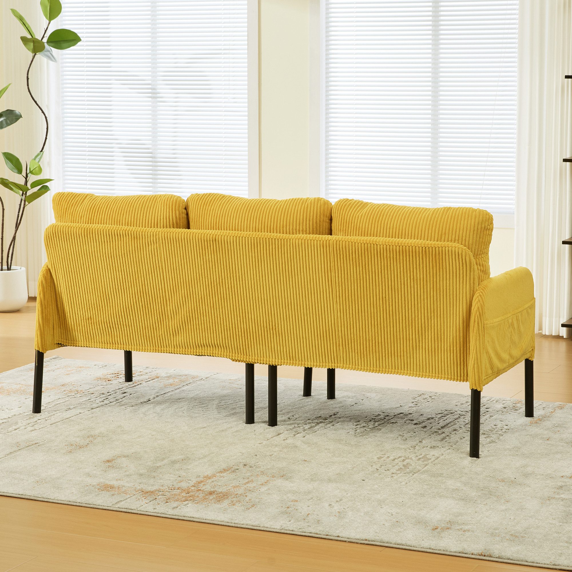 STILVORA Loungesofa Dreisitzer Cordsofa mit hoher Rückenlehne und Seitentaschen Gelb, Relaxsofa mit Stabile Metallfüße und robuste Konstruktion, Tiefe und breite Sitzfläche