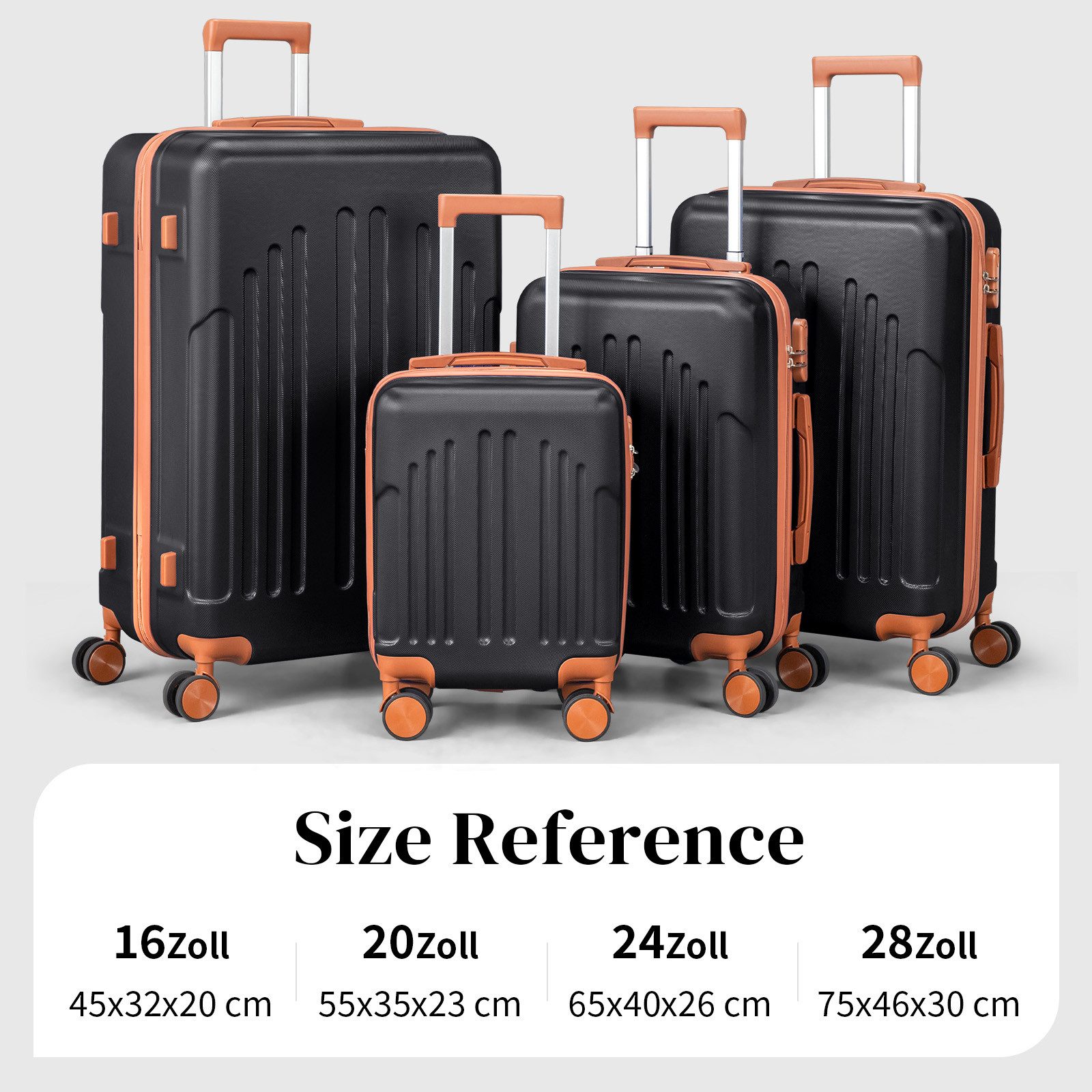 LALAHO Trolleyset Kofferset Hartschalenkoffer Trolley 360° Rollen, 4 Rollen, (4 tlg), Reisekoffer Set mit Handgepäck, Koffer & Trolleys, Schwarz