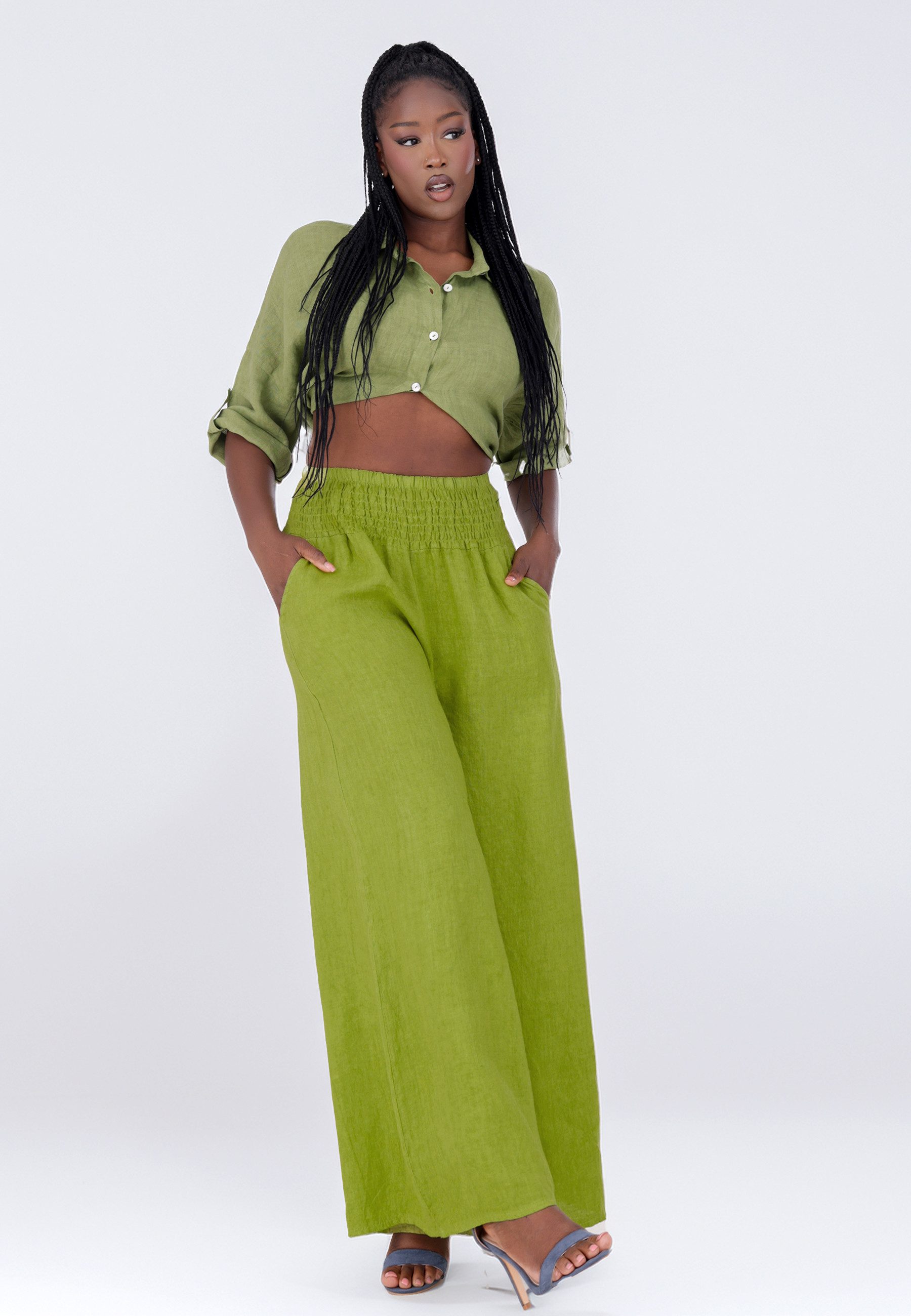 YC Fashion & Style Leinenhose mit hohem Smokbund – bequem & stylisch aus Leinen Basic