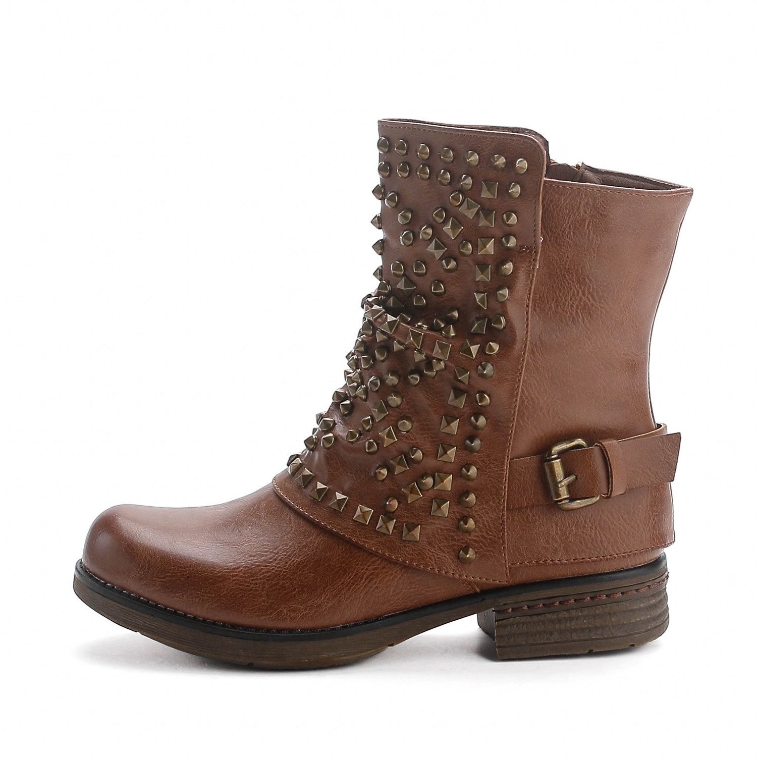 Pogolino ST03 Bikerboots Damen Biker Boots Nieten Stiefeletten leicht gefüttert