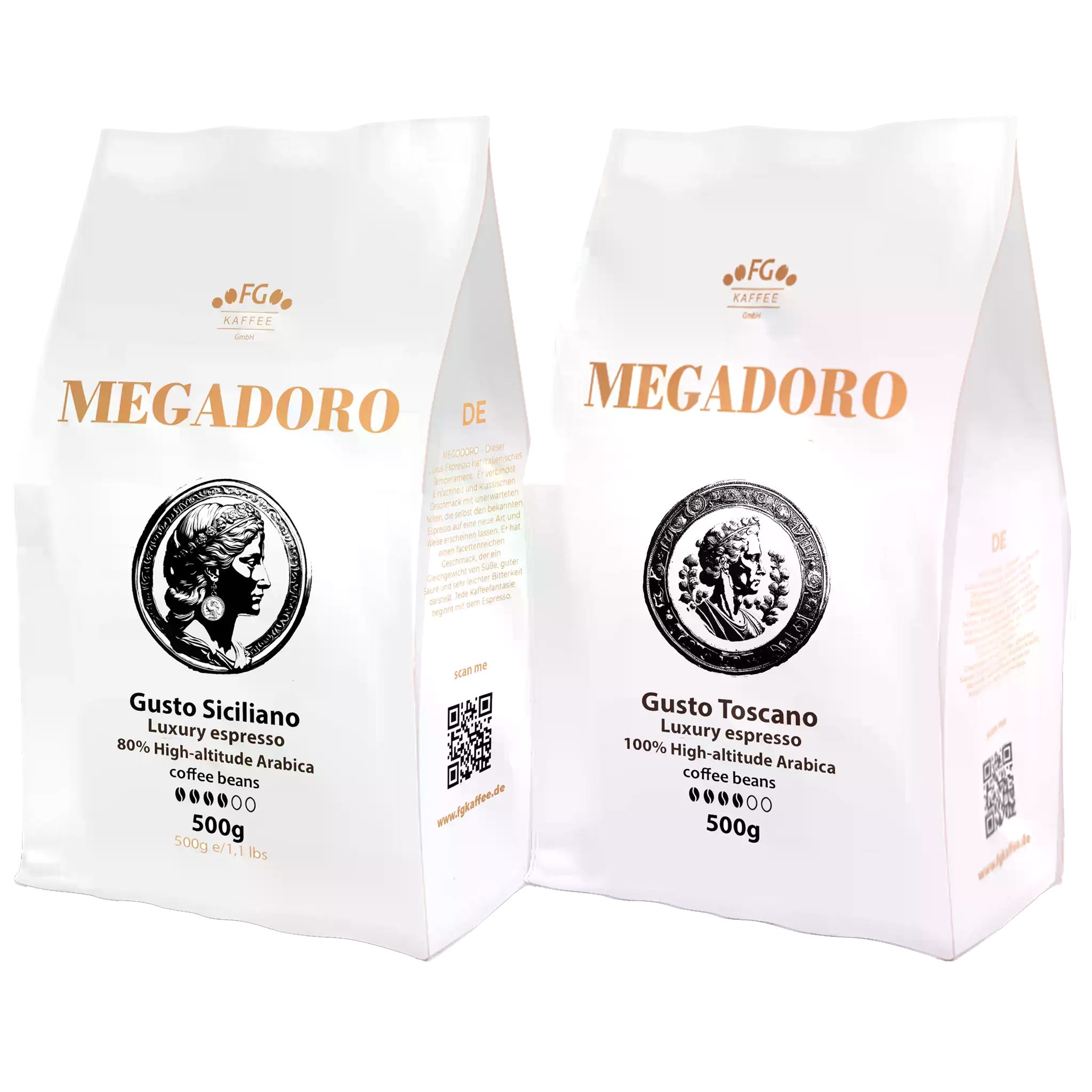 Megadoro Kaffee Megadoro Set Toscano, Siciliano Kaffeebohnen 2x500g
