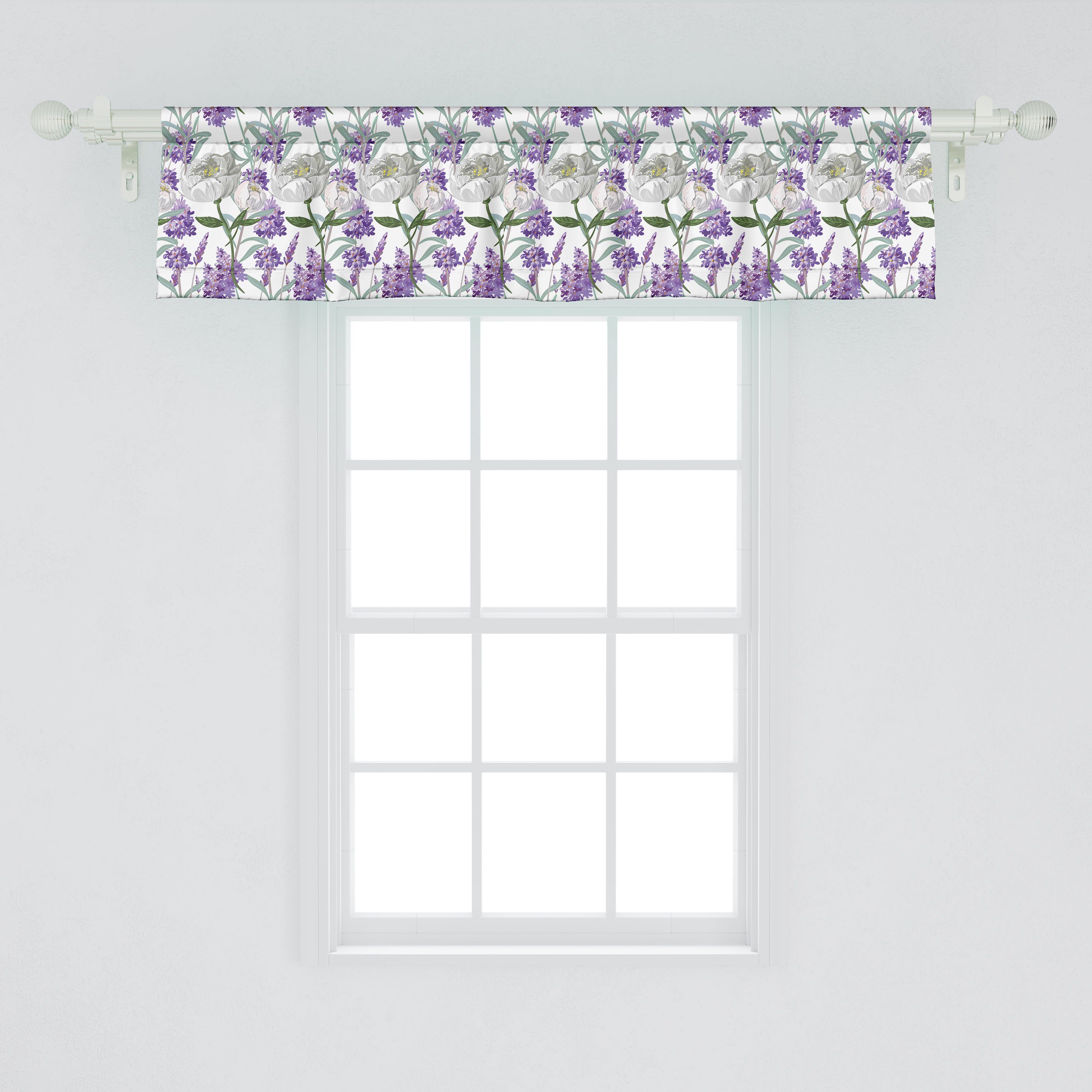 Scheibengardine Vorhang Volant und Stangentasche, Floral Lavendel mit für Pfingstrose Abakuhaus, Schlafzimmer Dekor Küche Microfaser