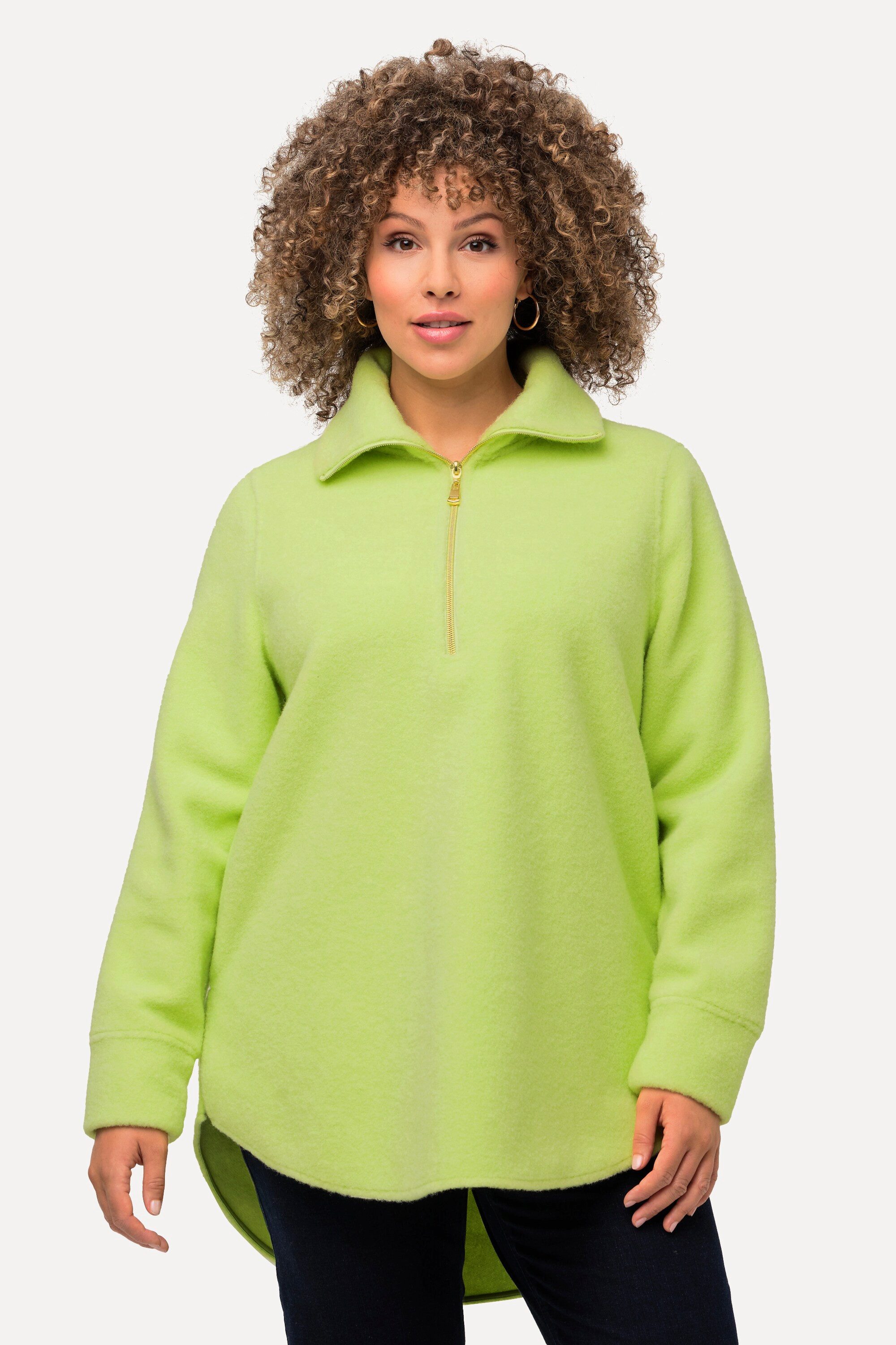 Ulla Popken Sweatshirt Fleeceshirt A-Linie Stehkragen günstig online kaufen