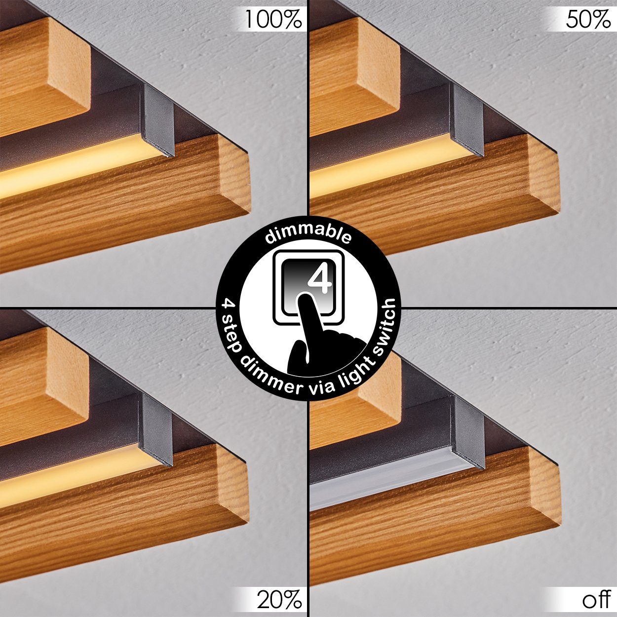 3000 dimmbar in Deckenlampe Lichtschalter wechselbar, Watt, über 3400 aus Metall/Holz/Kunststoff cm, Länge Deckenleuchte LED Lumen, 81 hofstein 30 Schwarz/Natur/Weiß, dimmbare Kelvin,