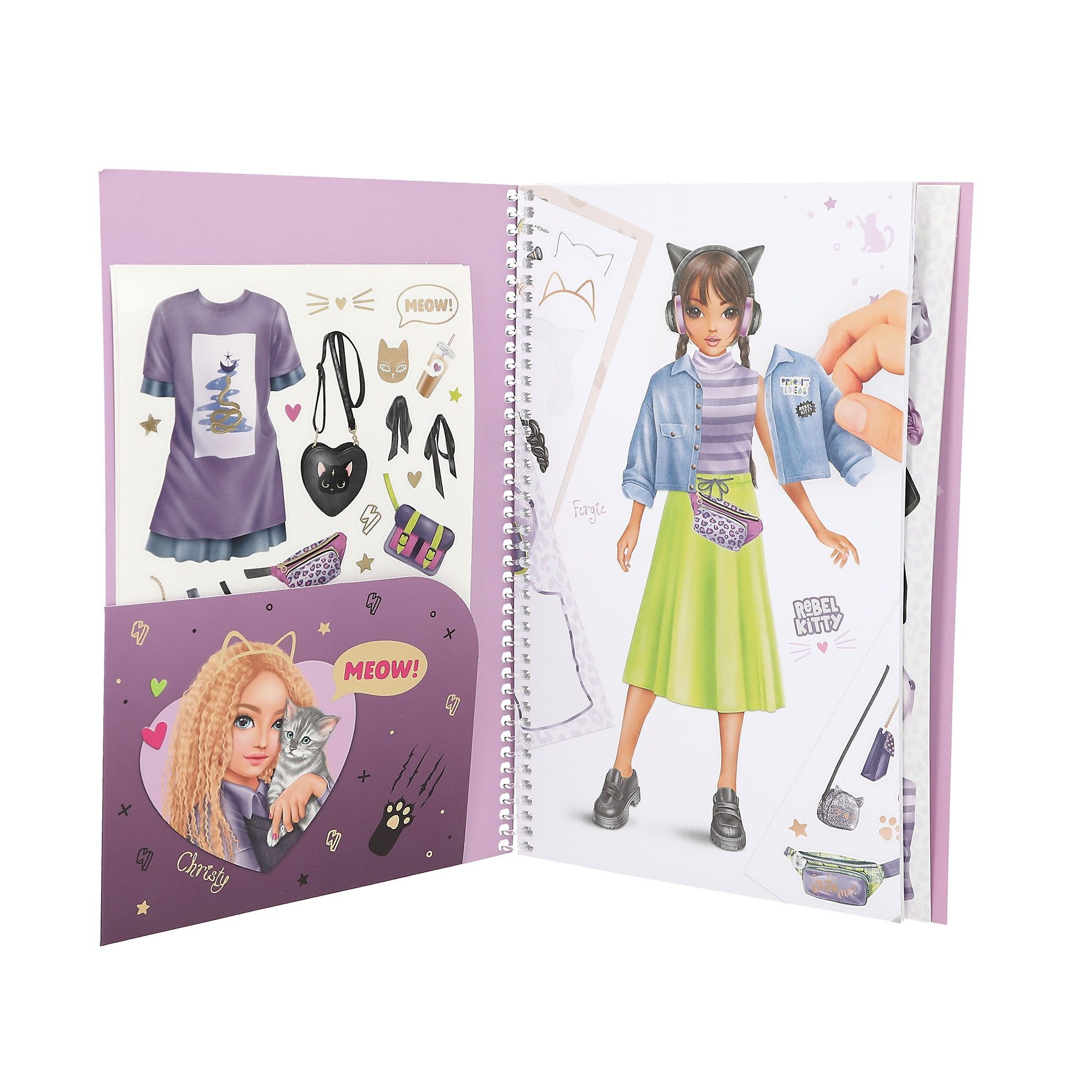 Depesche Schmuckset TOPModel Rebel Kitty Stickerbuch mit 20 Seiten zum Selbstgestalten, 7 Stickerbogen, vorgedruckte Model Motive – Bild 4 von 5